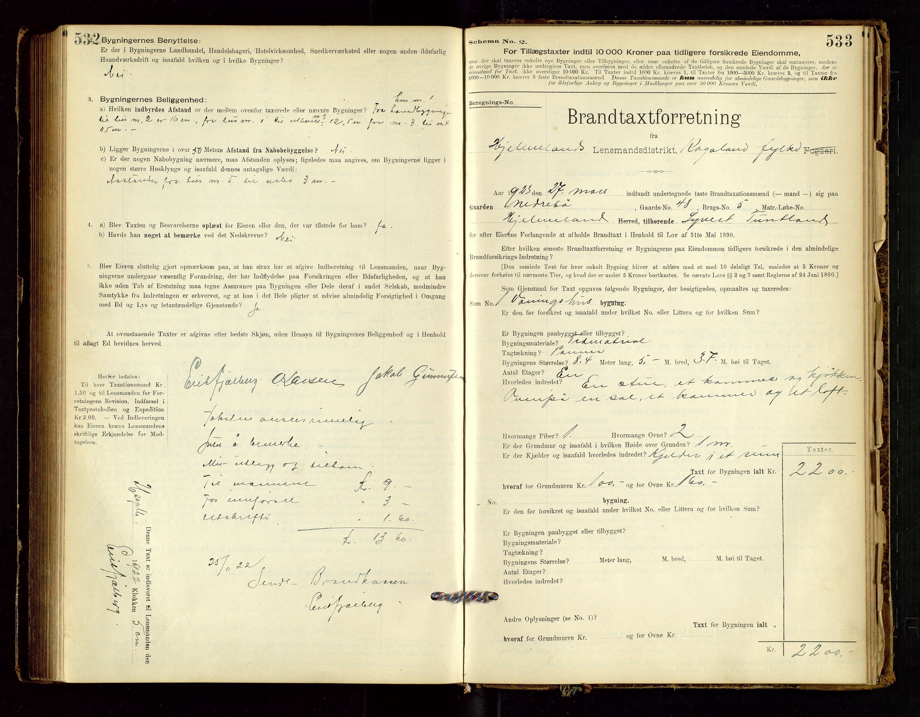 Hjelmeland lensmannskontor, SAST/A-100439/Gob/L0001: "Brandtaxationsprotokol", 1895-1932, s. 532-533