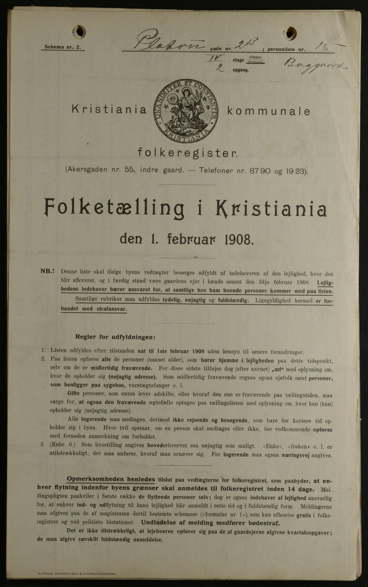OBA, Kommunal folketelling 1.2.1908 for Kristiania kjøpstad, 1908, s. 72016