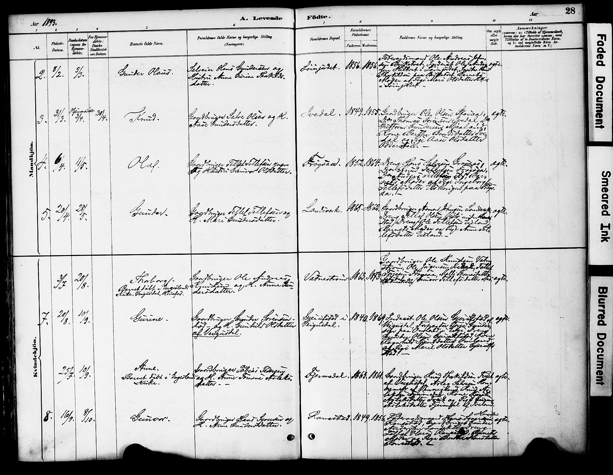 Evje sokneprestkontor, AV/SAK-1111-0008/F/Fa/Fac/L0003: Ministerialbok nr. A 3, 1884-1909, s. 28