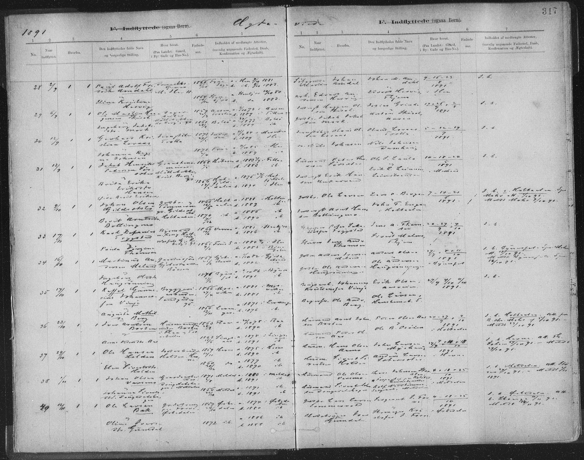 Ministerialprotokoller, klokkerbøker og fødselsregistre - Sør-Trøndelag, SAT/A-1456/603/L0163: Ministerialbok nr. 603A02, 1879-1895, s. 317