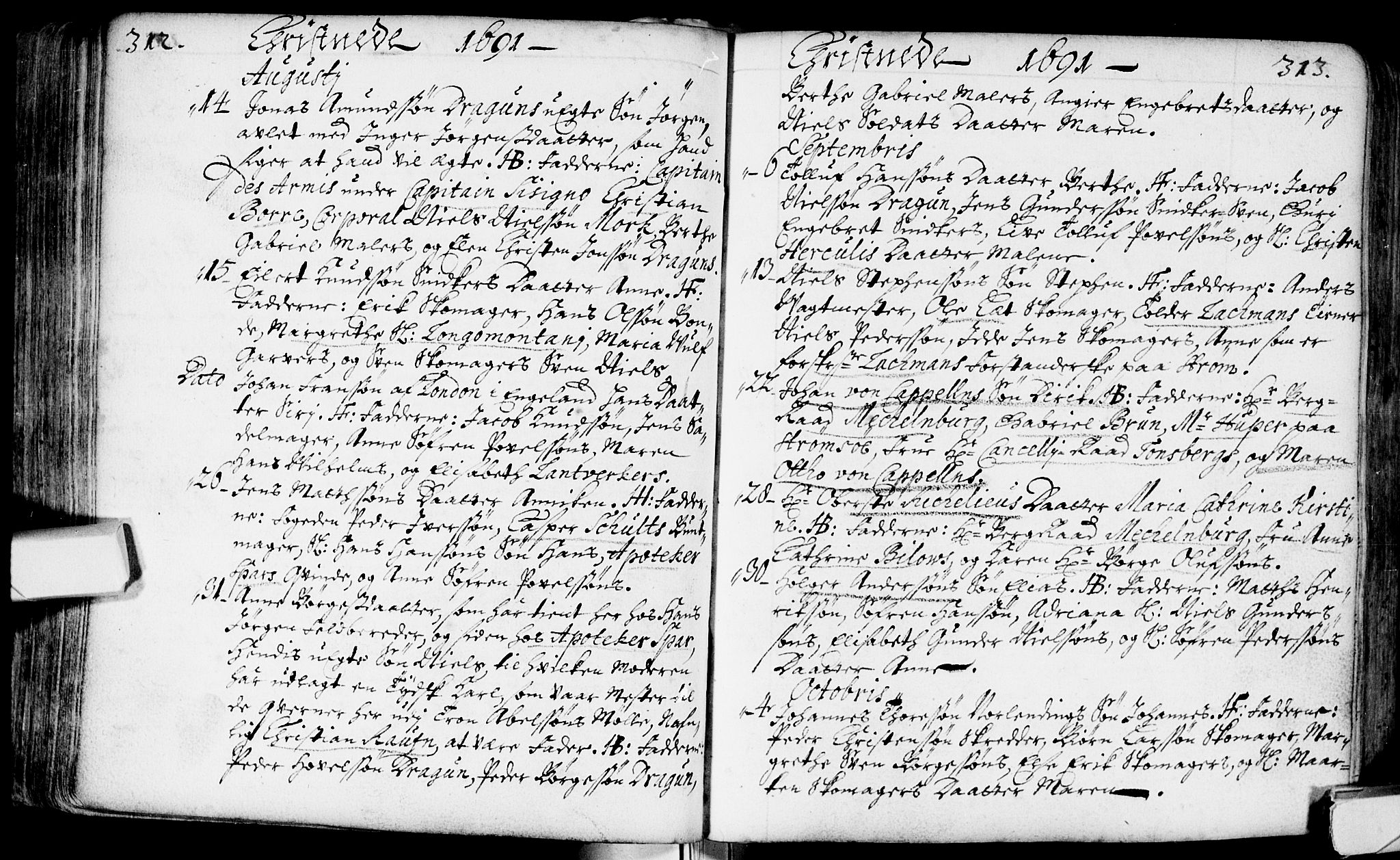 Bragernes kirkebøker, SAKO/A-6/F/Fa/L0002: Ministerialbok nr. I 2, 1680-1705, s. 312-313