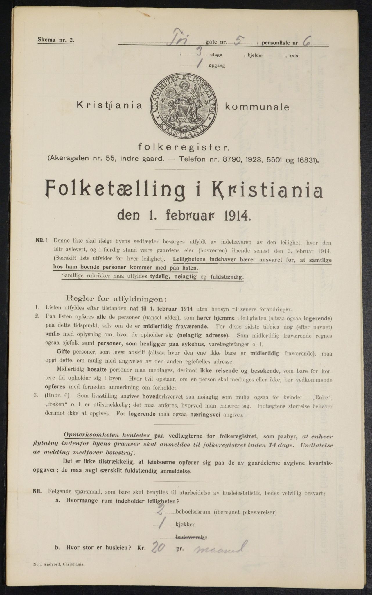 OBA, Kommunal folketelling 1.2.1914 for Kristiania, 1914, s. 118308