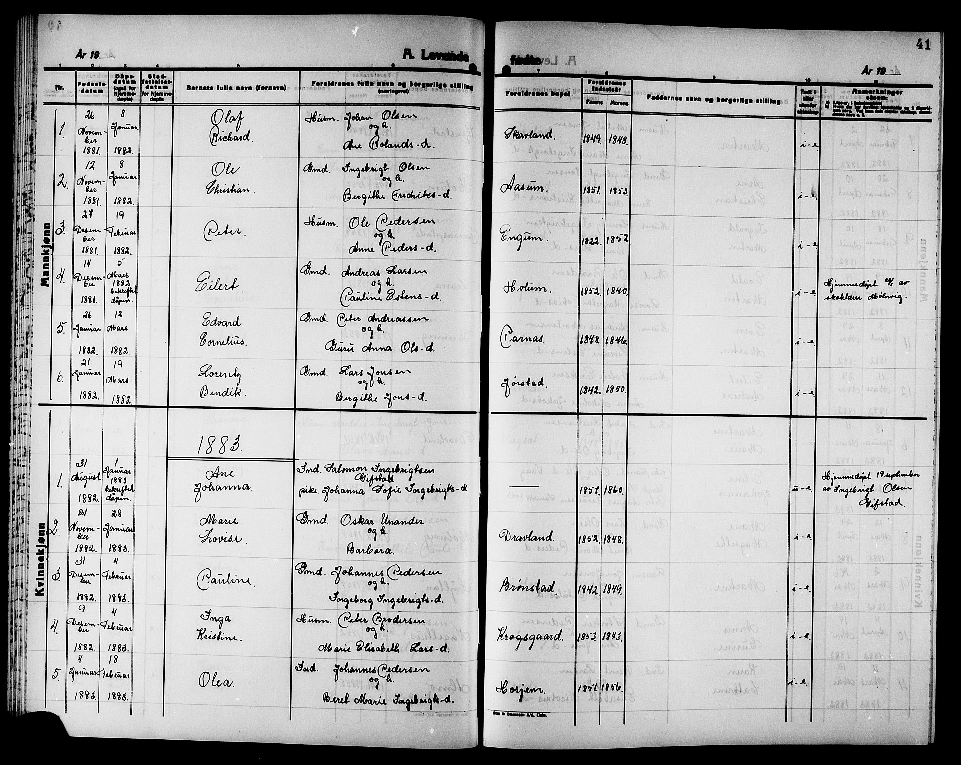 Ministerialprotokoller, klokkerbøker og fødselsregistre - Nord-Trøndelag, AV/SAT-A-1458/749/L0486: Ministerialbok nr. 749D02, 1873-1887, s. 41