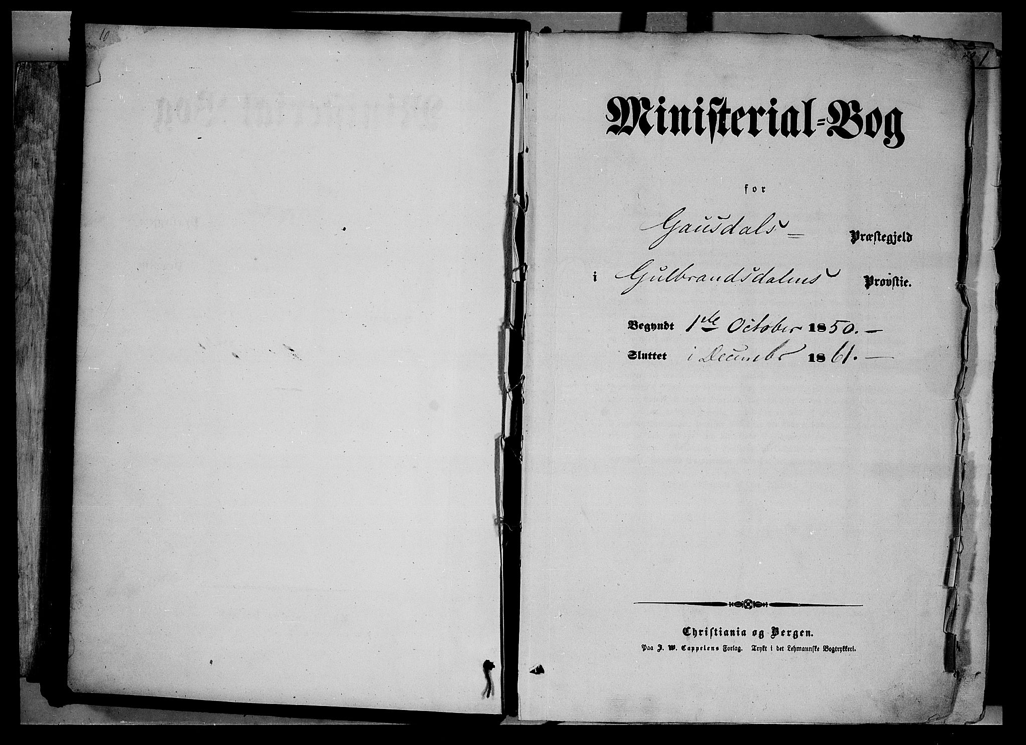 Gausdal prestekontor, SAH/PREST-090/H/Ha/Haa/L0008: Ministerialbok nr. 8, 1850-1861