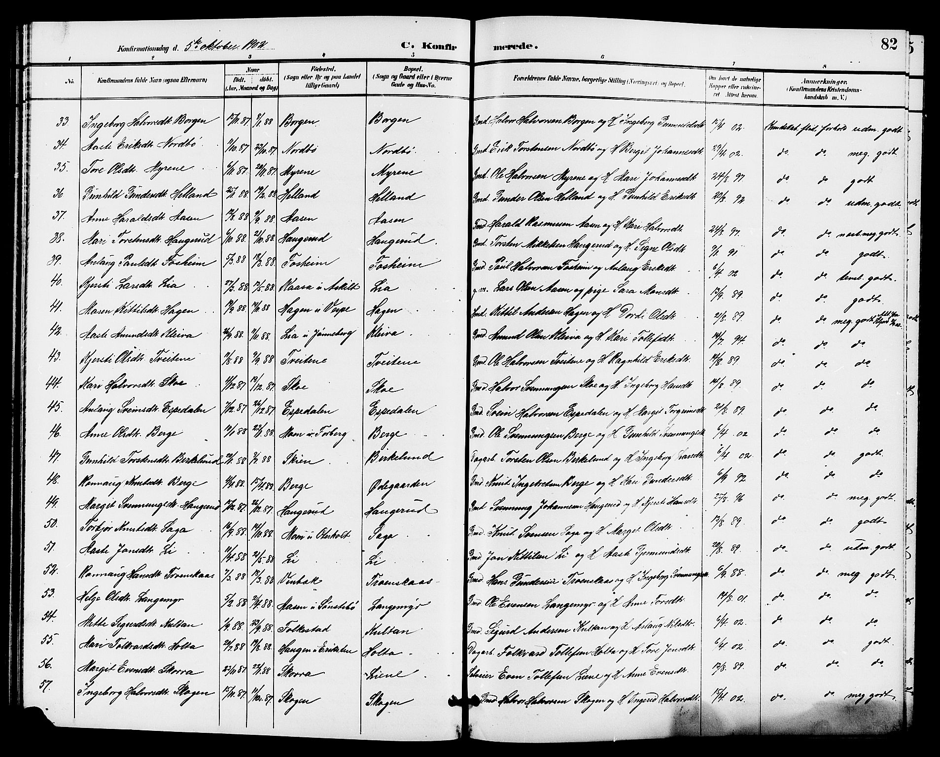 Bø kirkebøker, AV/SAKO-A-257/G/Ga/L0006: Klokkerbok nr. 6, 1898-1909, s. 82