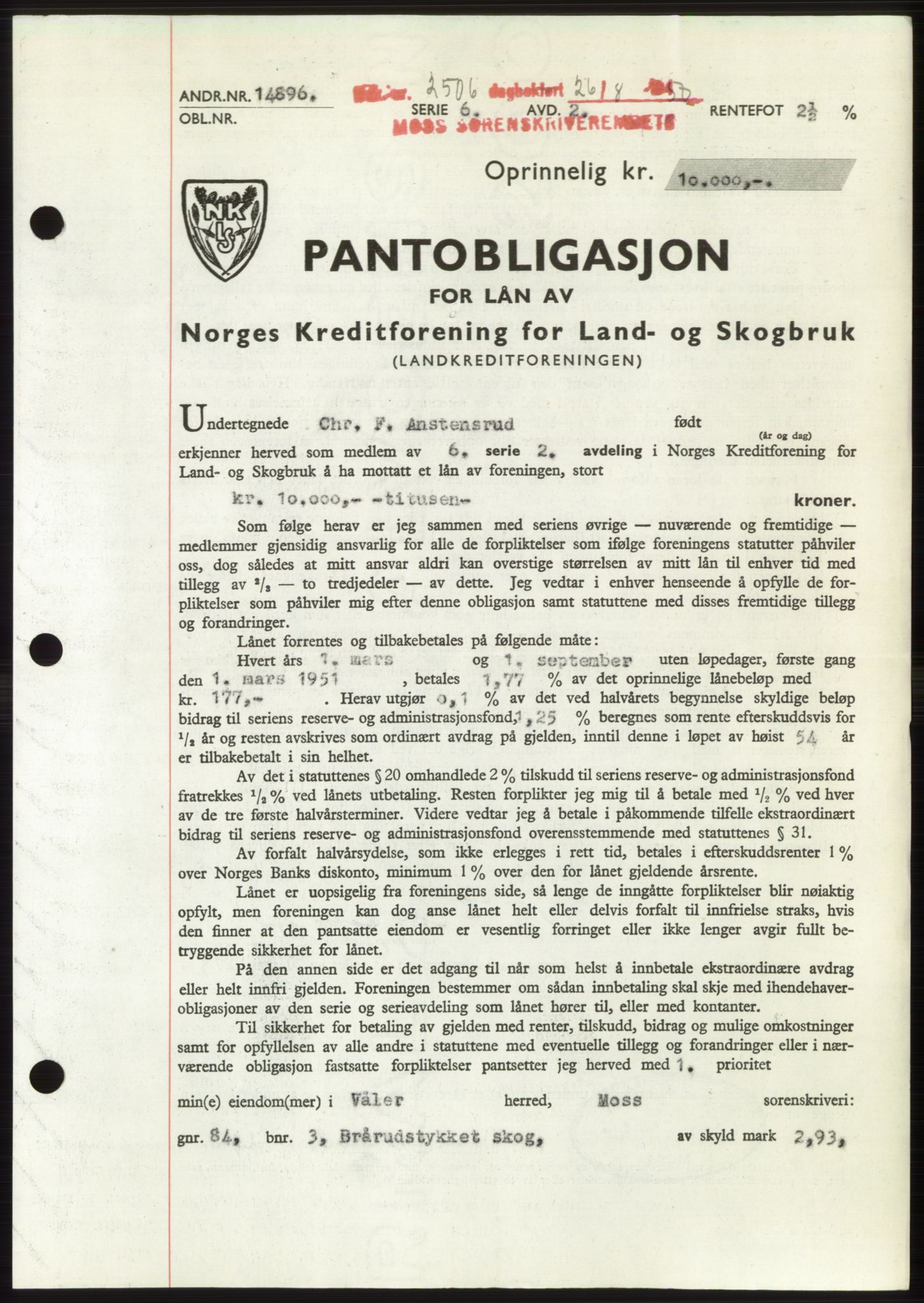 Moss sorenskriveri, SAO/A-10168: Pantebok nr. B25, 1950-1950, Dagboknr: 2506/1950