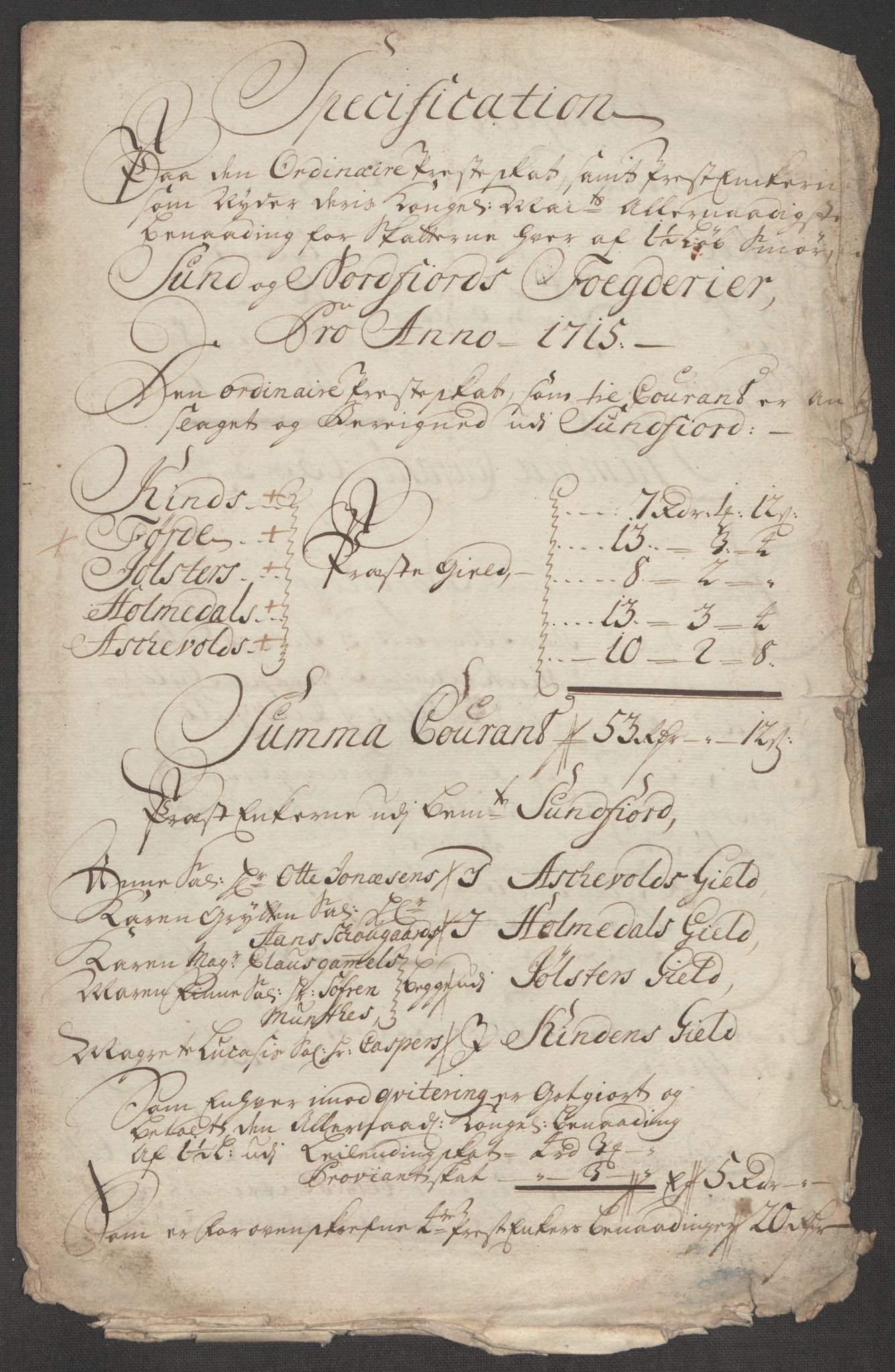 Rentekammeret inntil 1814, Reviderte regnskaper, Fogderegnskap, AV/RA-EA-4092/R53/L3439: Fogderegnskap Sunn- og Nordfjord, 1715, s. 272