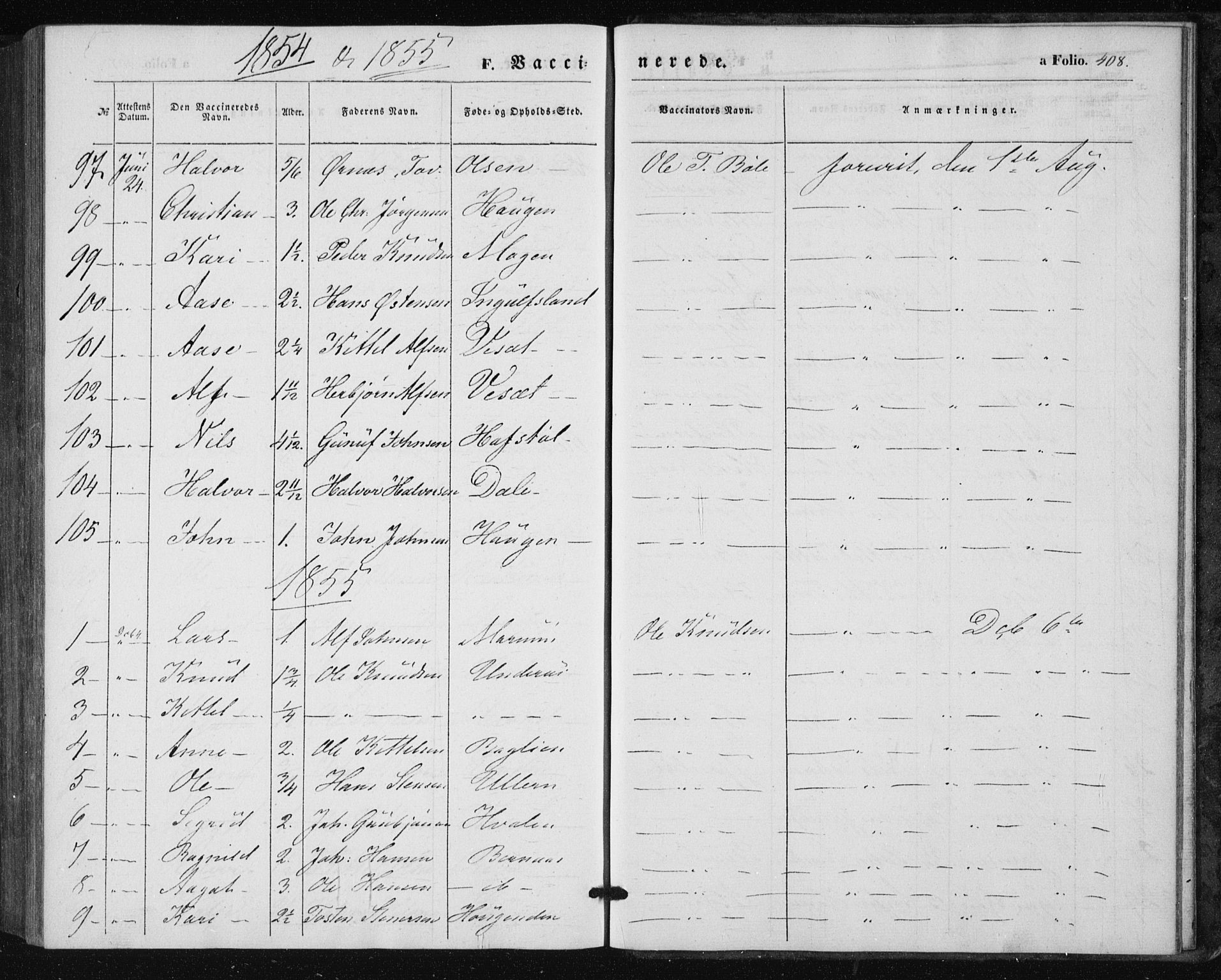 Tinn kirkebøker, AV/SAKO-A-308/F/Fa/L0005: Ministerialbok nr. I 5, 1844-1856, s. 408