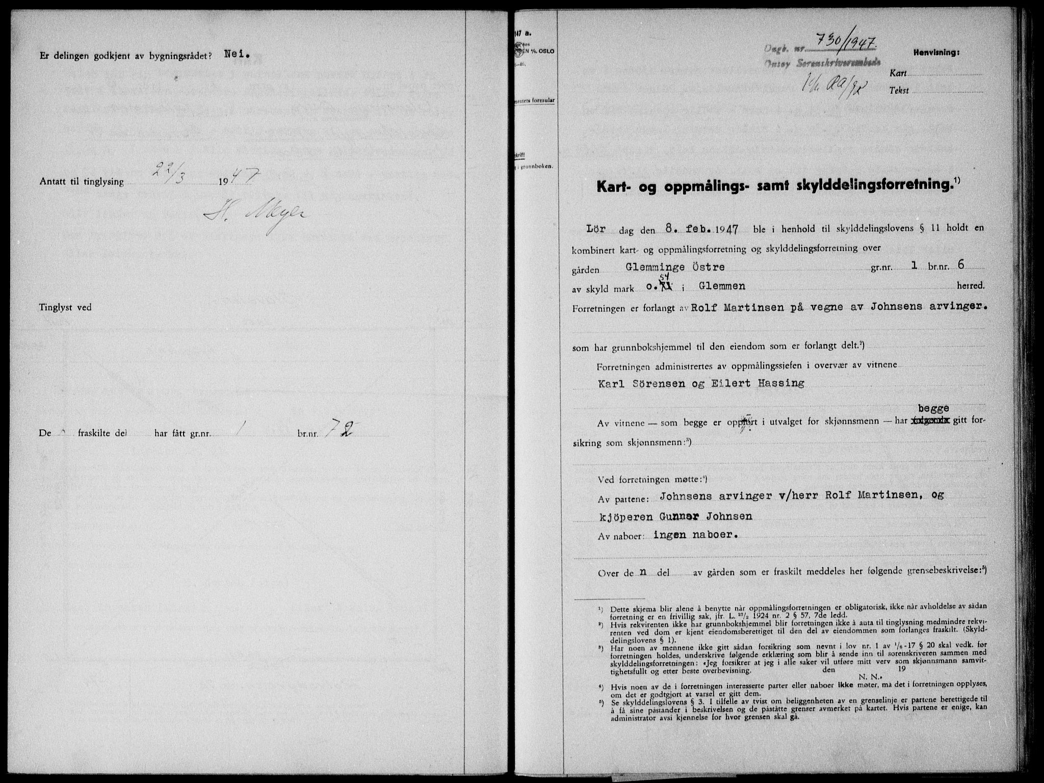Onsøy sorenskriveri, SAO/A-10474/G/Ga/Gab/L0019a: Pantebok nr. II A-19, 1947-1947, Dagboknr: 730/1947