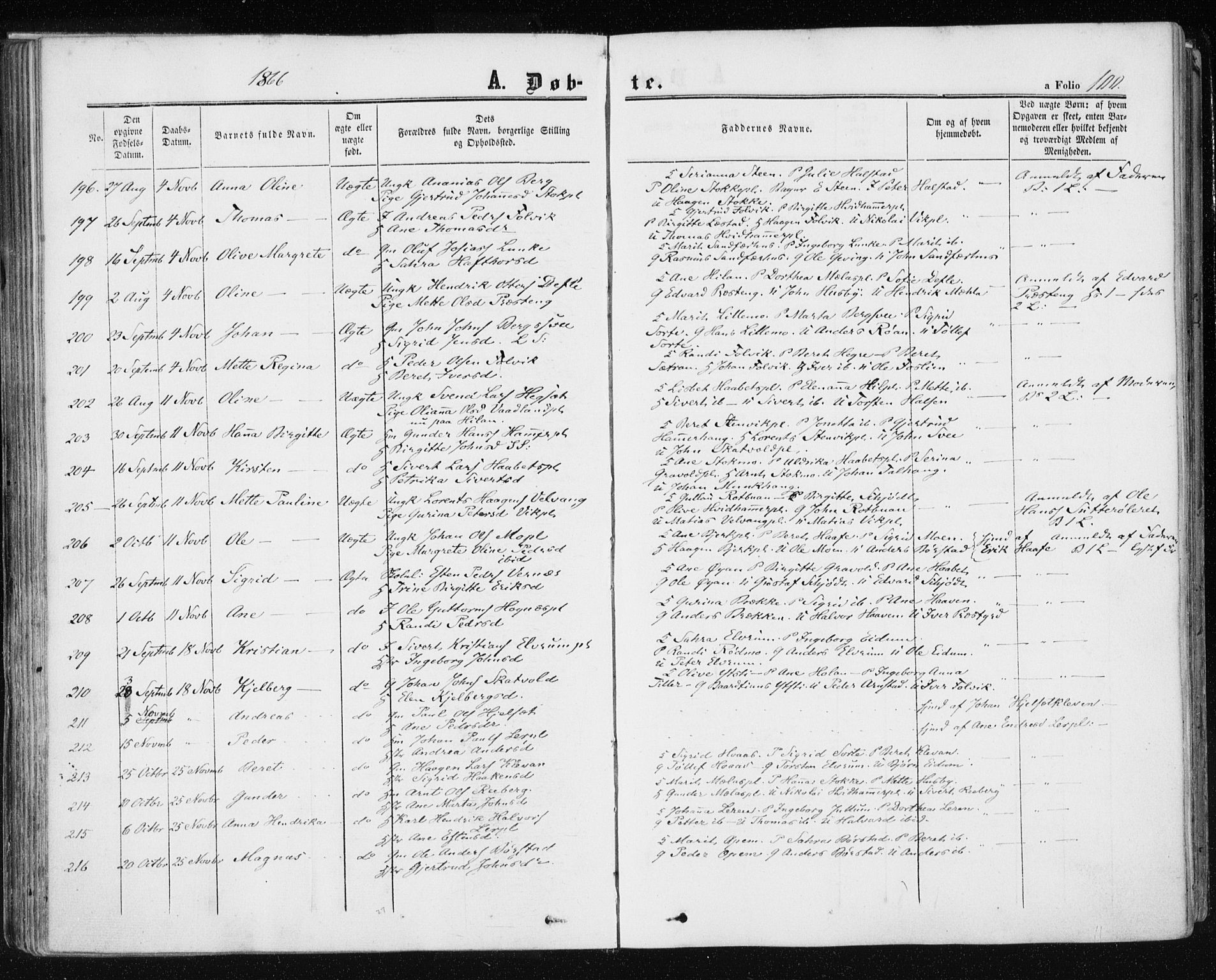 Ministerialprotokoller, klokkerbøker og fødselsregistre - Nord-Trøndelag, SAT/A-1458/709/L0075: Ministerialbok nr. 709A15, 1859-1870, s. 100