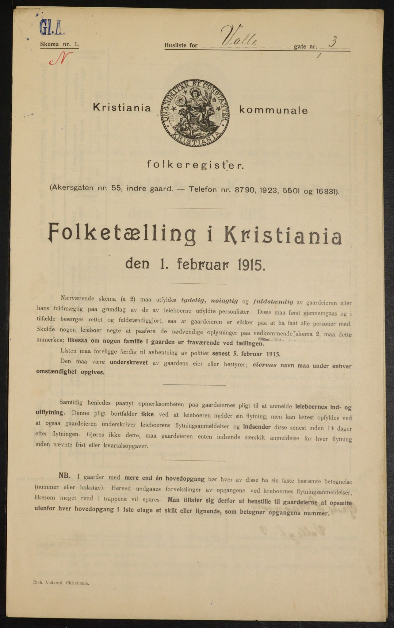 OBA, Kommunal folketelling 1.2.1915 for Kristiania, 1915, s. 122527