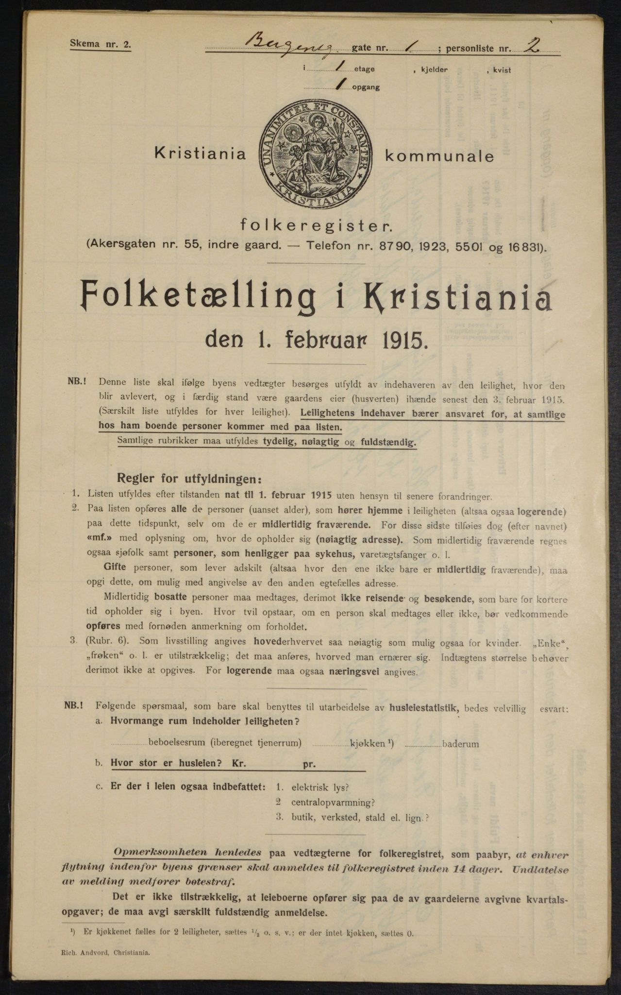 OBA, Kommunal folketelling 1.2.1915 for Kristiania, 1915, s. 3757