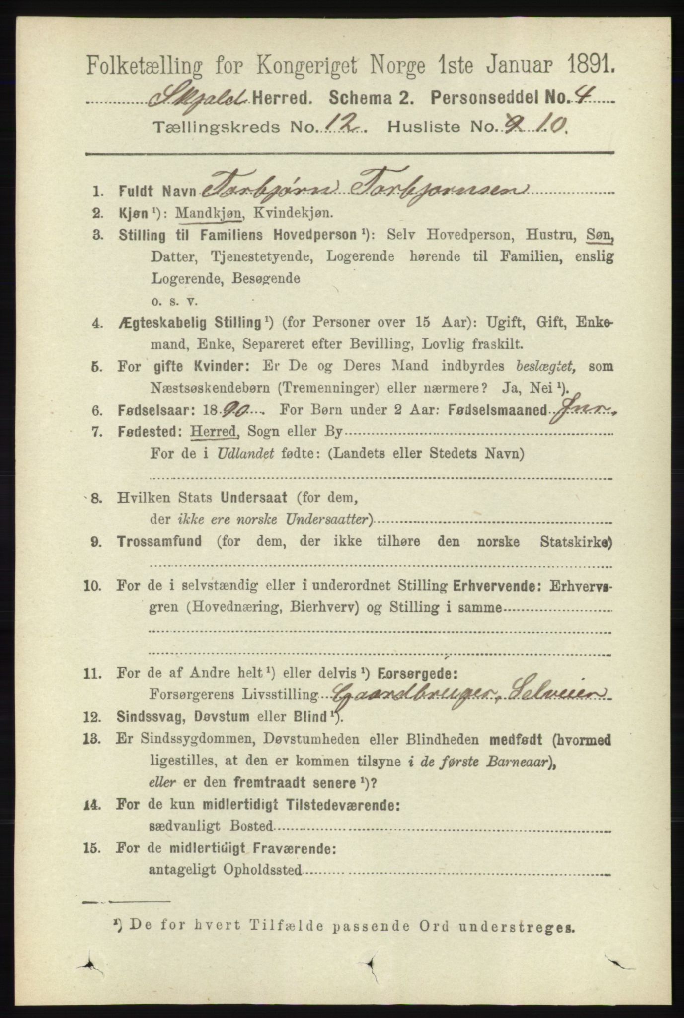 RA, Folketelling 1891 for 1154 Skjold herred, 1891, s. 2301