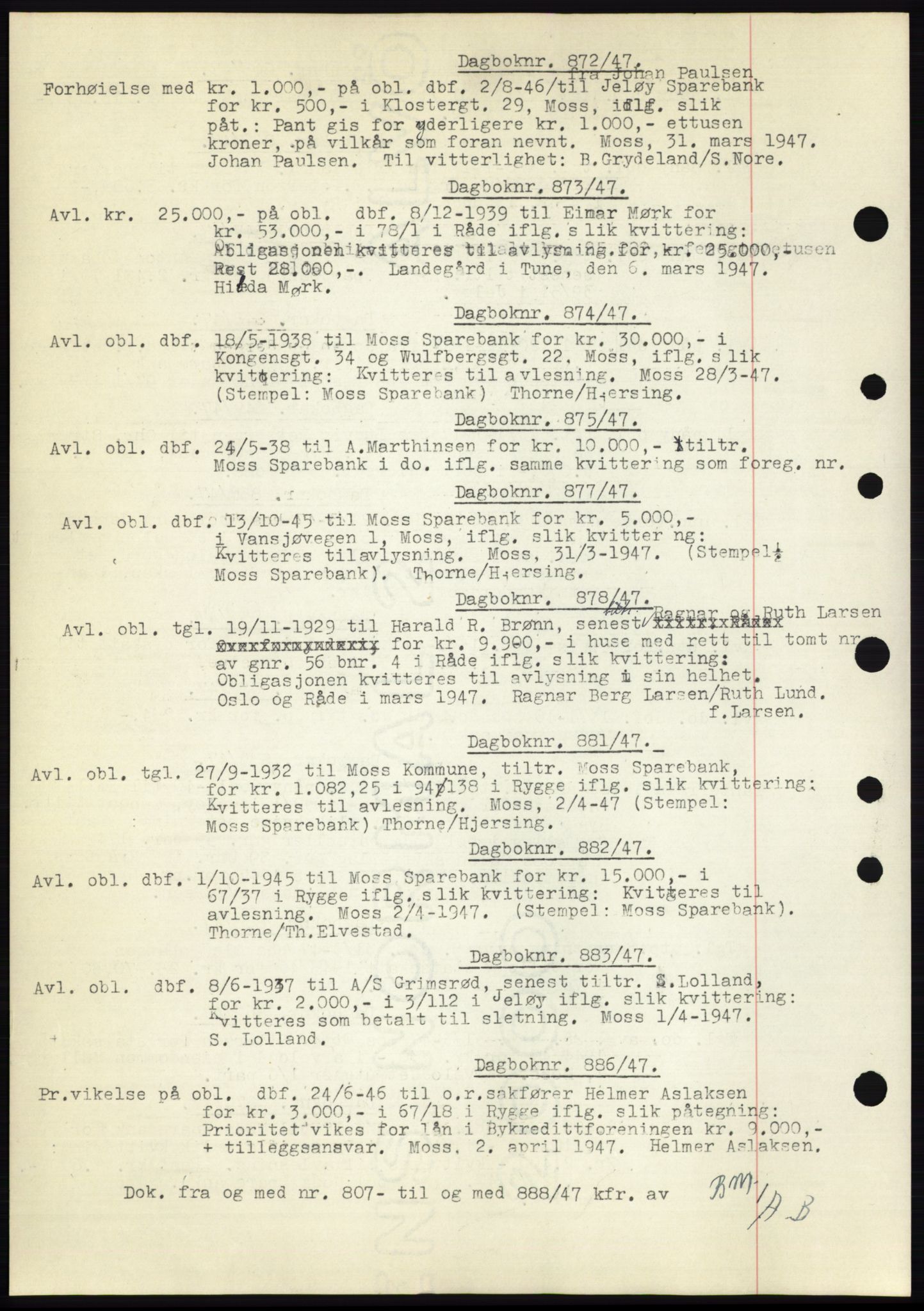 Moss sorenskriveri, SAO/A-10168: Pantebok nr. C10, 1938-1950, Dagboknr: 872/1947