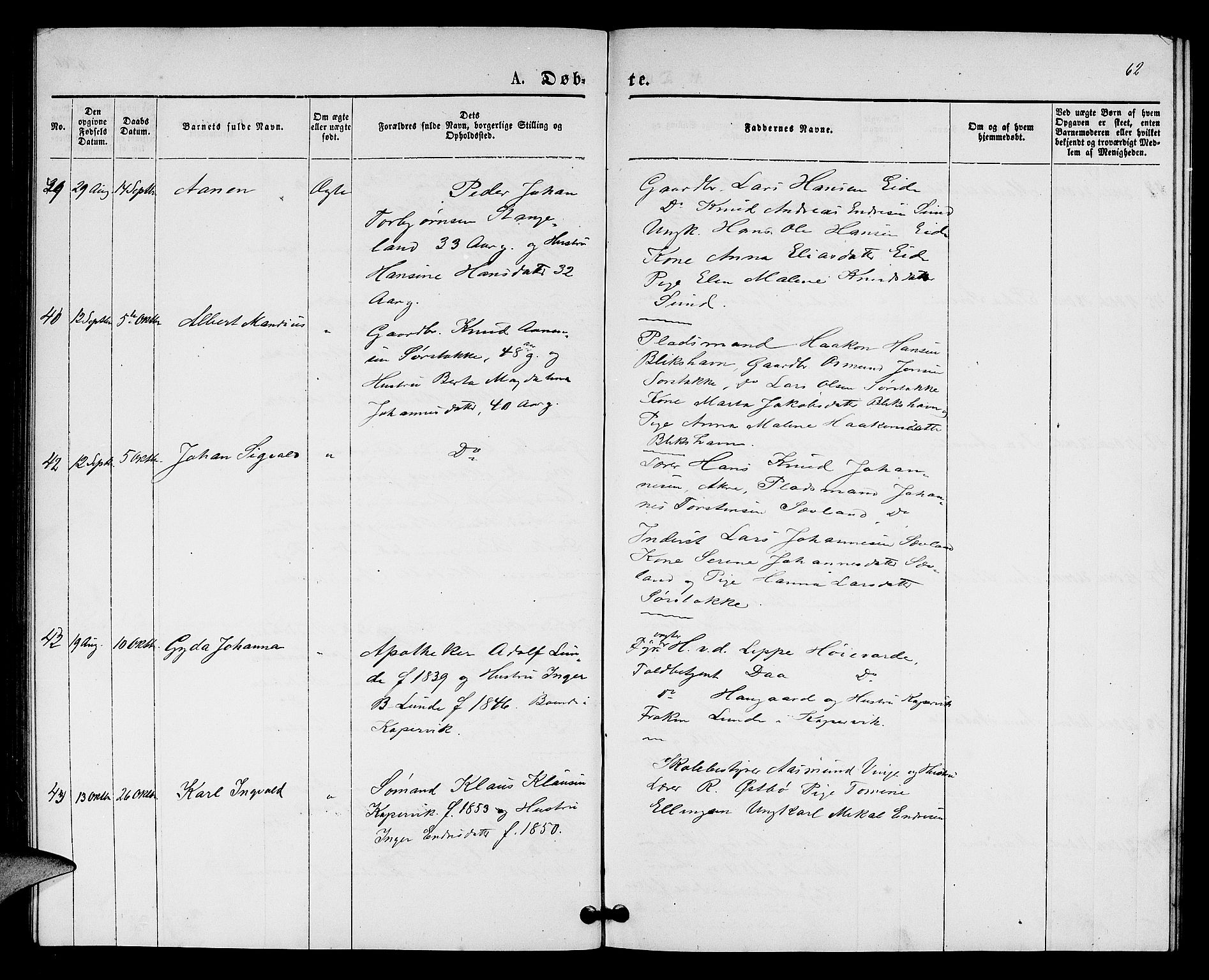 Kopervik sokneprestkontor, AV/SAST-A-101850/H/Ha/Hab/L0001: Klokkerbok nr. B 1, 1877-1891, s. 62