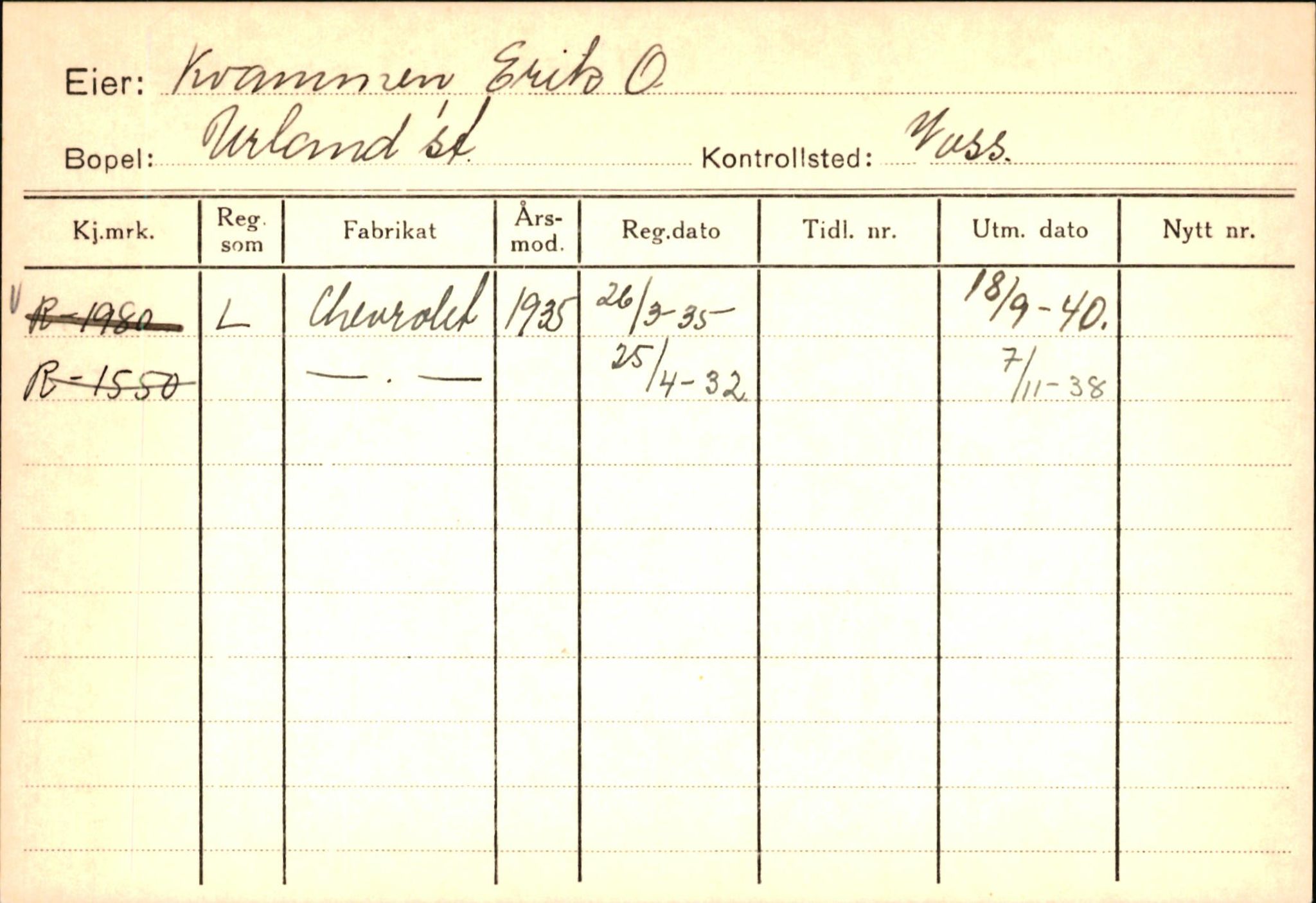 Statens vegvesen, Hordaland vegkontor, AV/SAB-A-5201/2/Ha/L0031: R-eierkort K-L, 1920-1971, s. 7