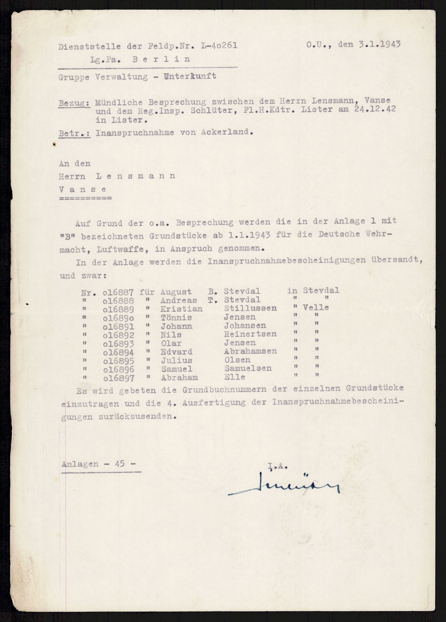 Forsvarsdepartementet, 10. kontor / Oppgjørskontoret, AV/RA-RAFA-1225/D/Db/L0178: Lista oppgjørskontor, 1941-1947, s. 1100