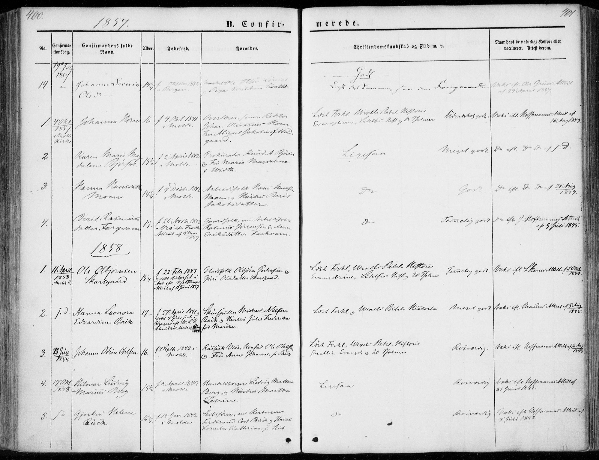 Ministerialprotokoller, klokkerbøker og fødselsregistre - Møre og Romsdal, SAT/A-1454/558/L0689: Ministerialbok nr. 558A03, 1843-1872, s. 400-401