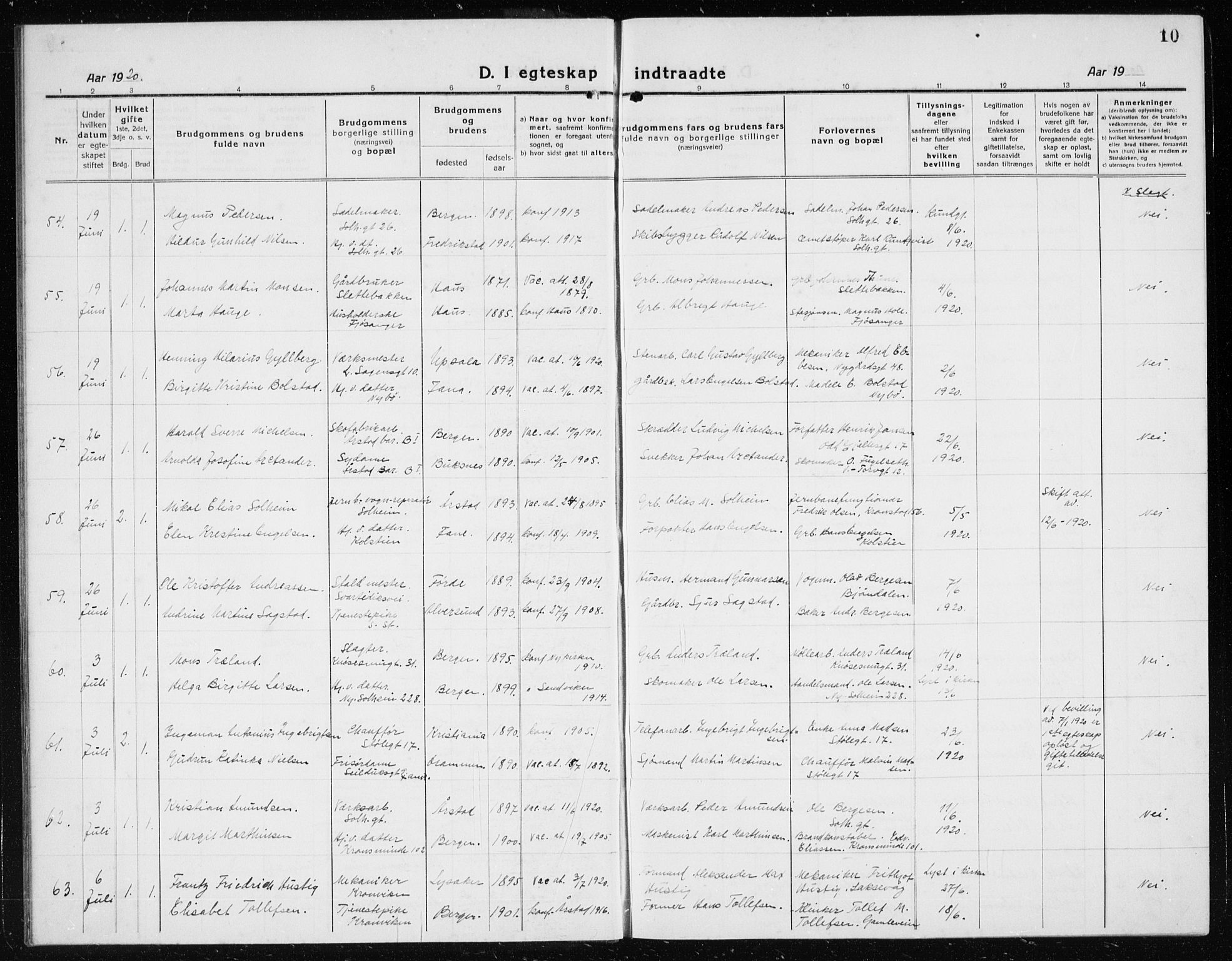 Årstad Sokneprestembete, AV/SAB-A-79301/H/Hab/L0020: Klokkerbok nr. C  2, 1920-1935, s. 10