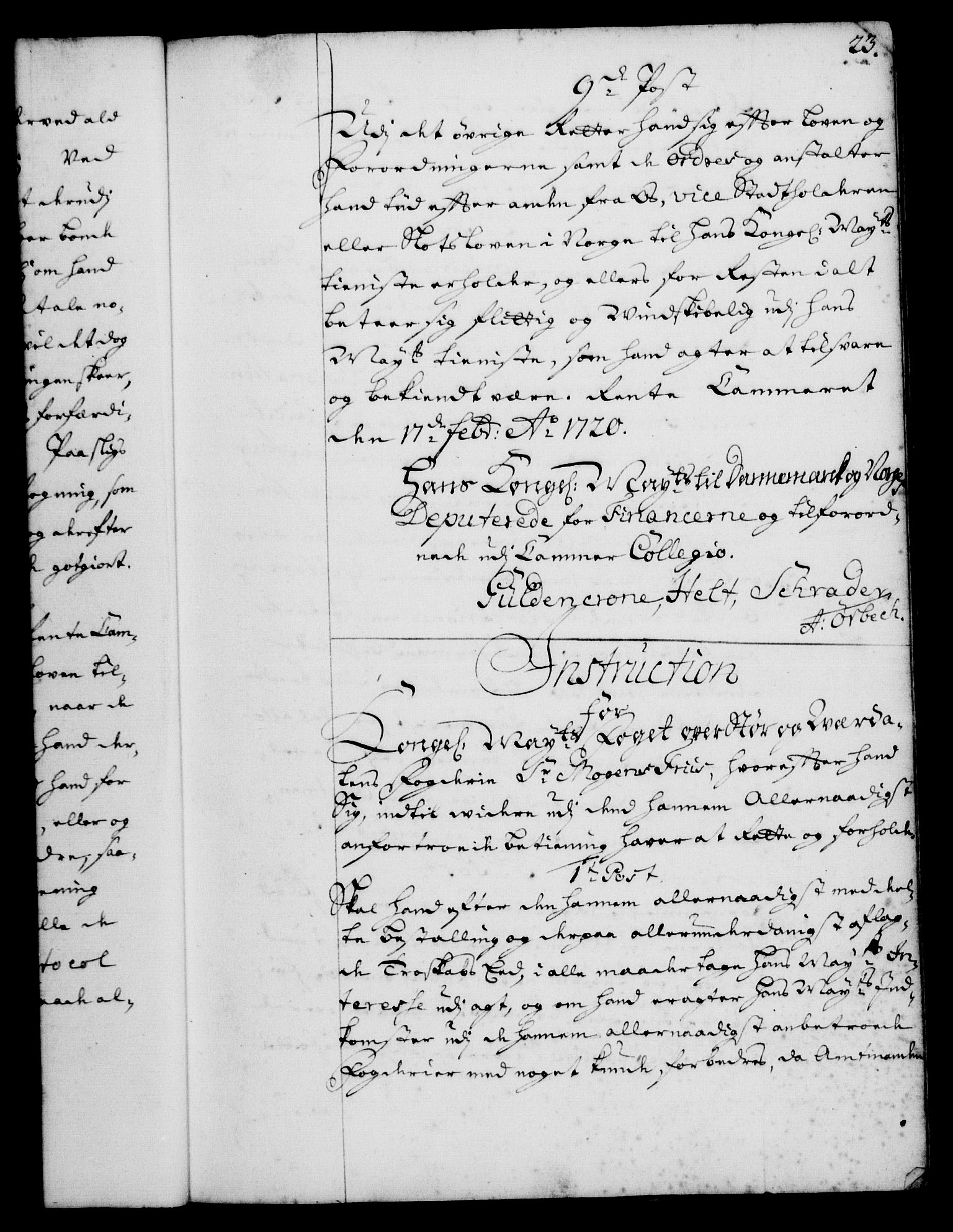 Rentekammeret, Kammerkanselliet, RA/EA-3111/G/Gg/Ggi/L0001: Norsk instruksjonsprotokoll med register (merket RK 53.34), 1720-1729, s. 23