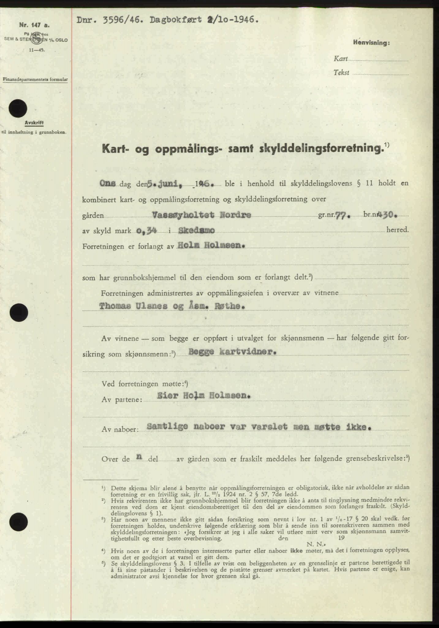 Nedre Romerike sorenskriveri, AV/SAO-A-10469/G/Gb/Gbd/L0017: Pantebok nr. 17, 1946-1946, Dagboknr: 3596/1946