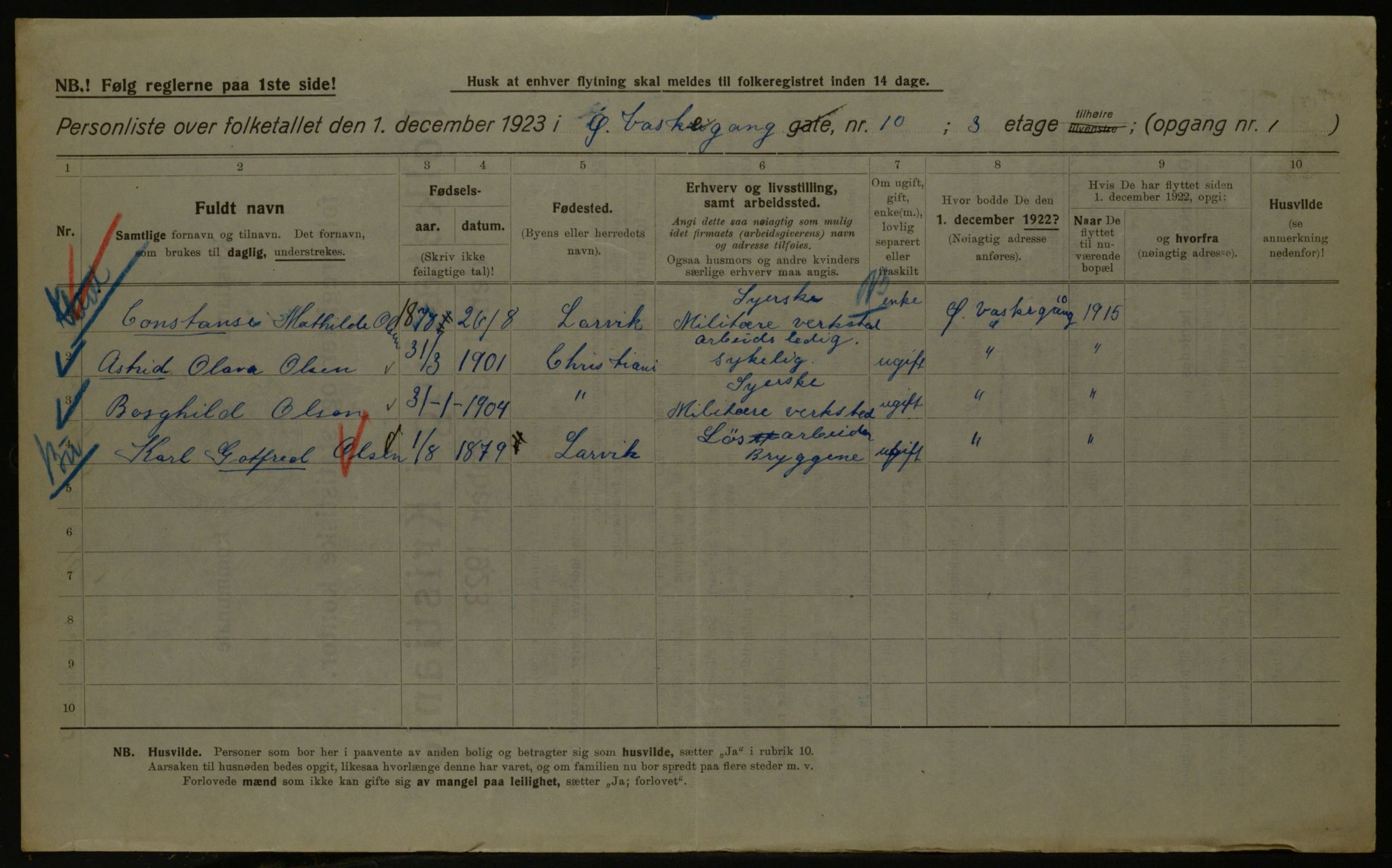 OBA, Kommunal folketelling 1.12.1923 for Kristiania, 1923, s. 143302