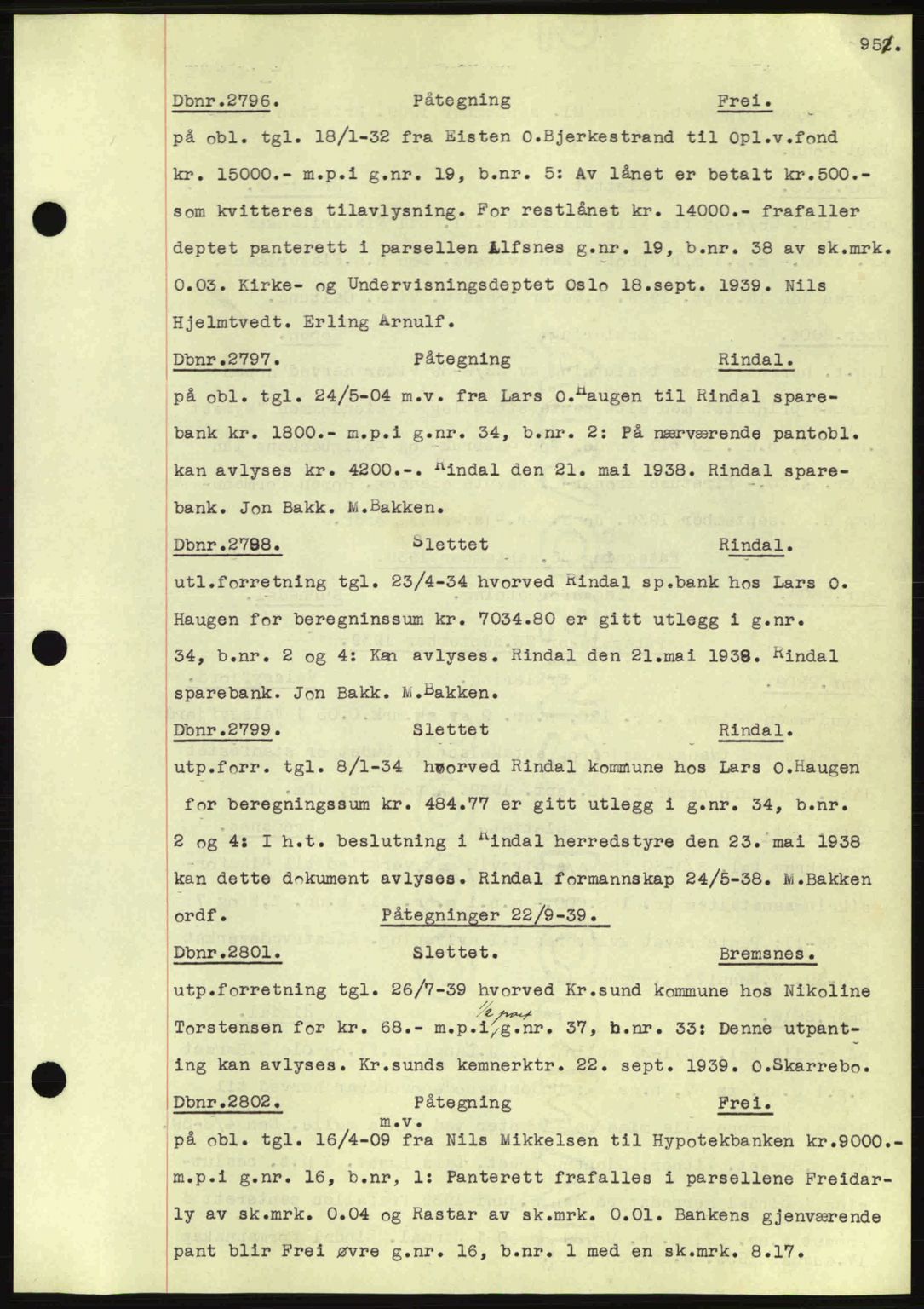 Nordmøre sorenskriveri, SAT/A-4132/1/2/2Ca: Pantebok nr. C80, 1936-1939, Dagboknr: 2796/1939