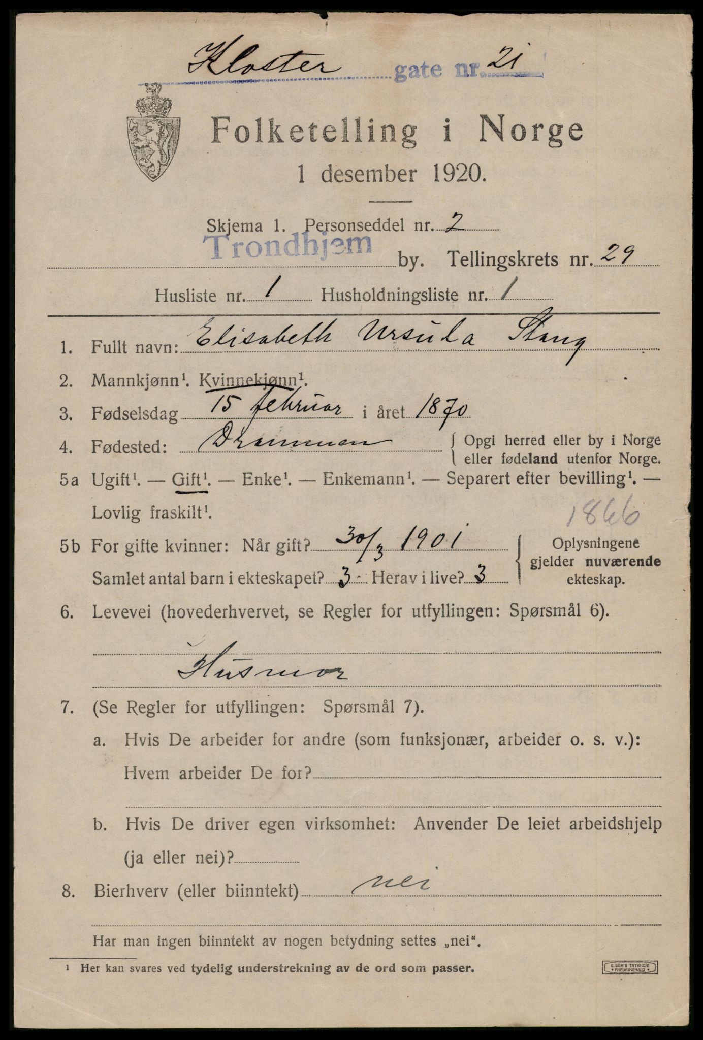 SAT, Folketelling 1920 for 1601 Trondheim kjøpstad, 1920, s. 72138