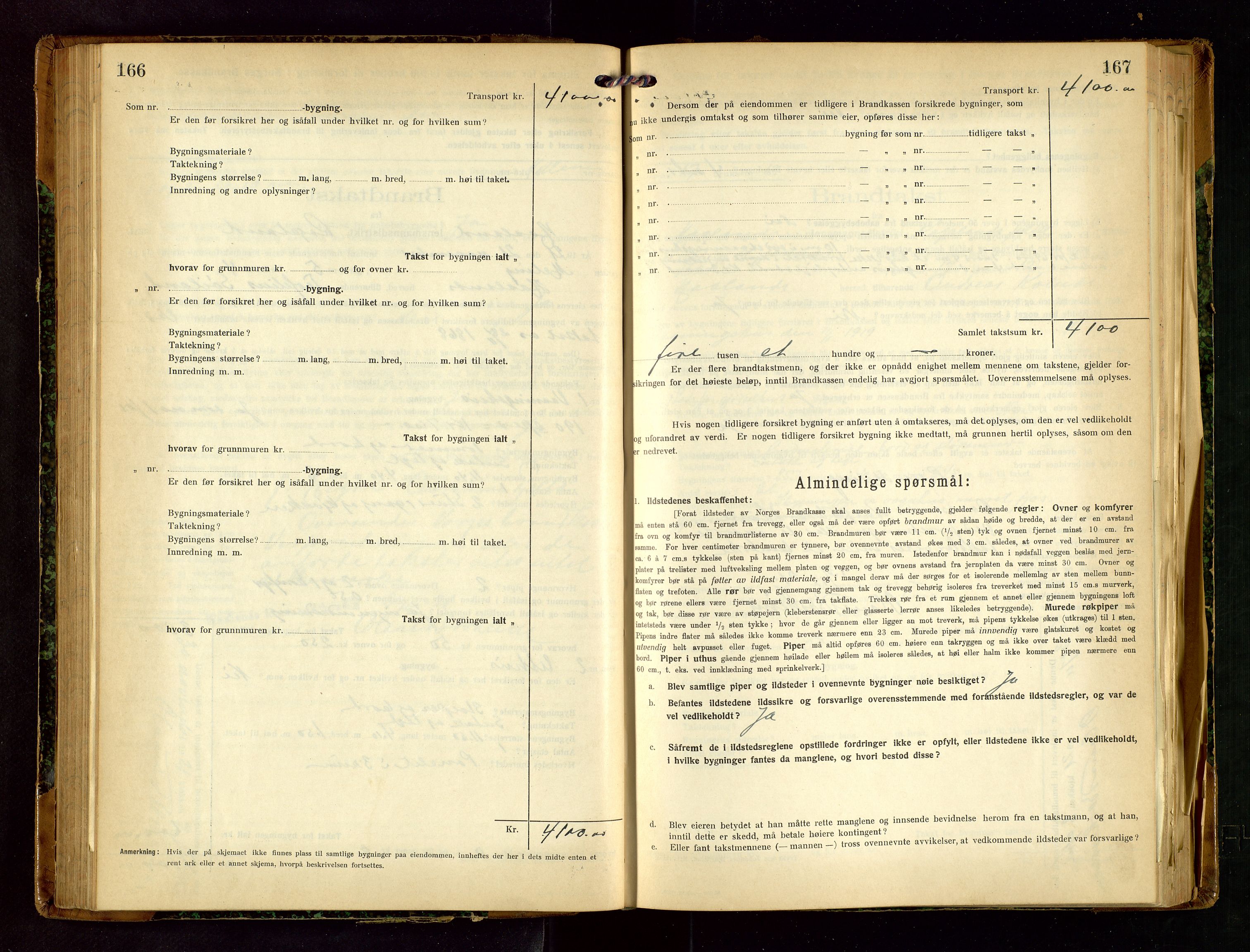 Håland lensmannskontor, AV/SAST-A-100100/Gob/L0007: Branntakstprotokoll - skjematakst. Register i boken., 1920-1925, s. 166-167