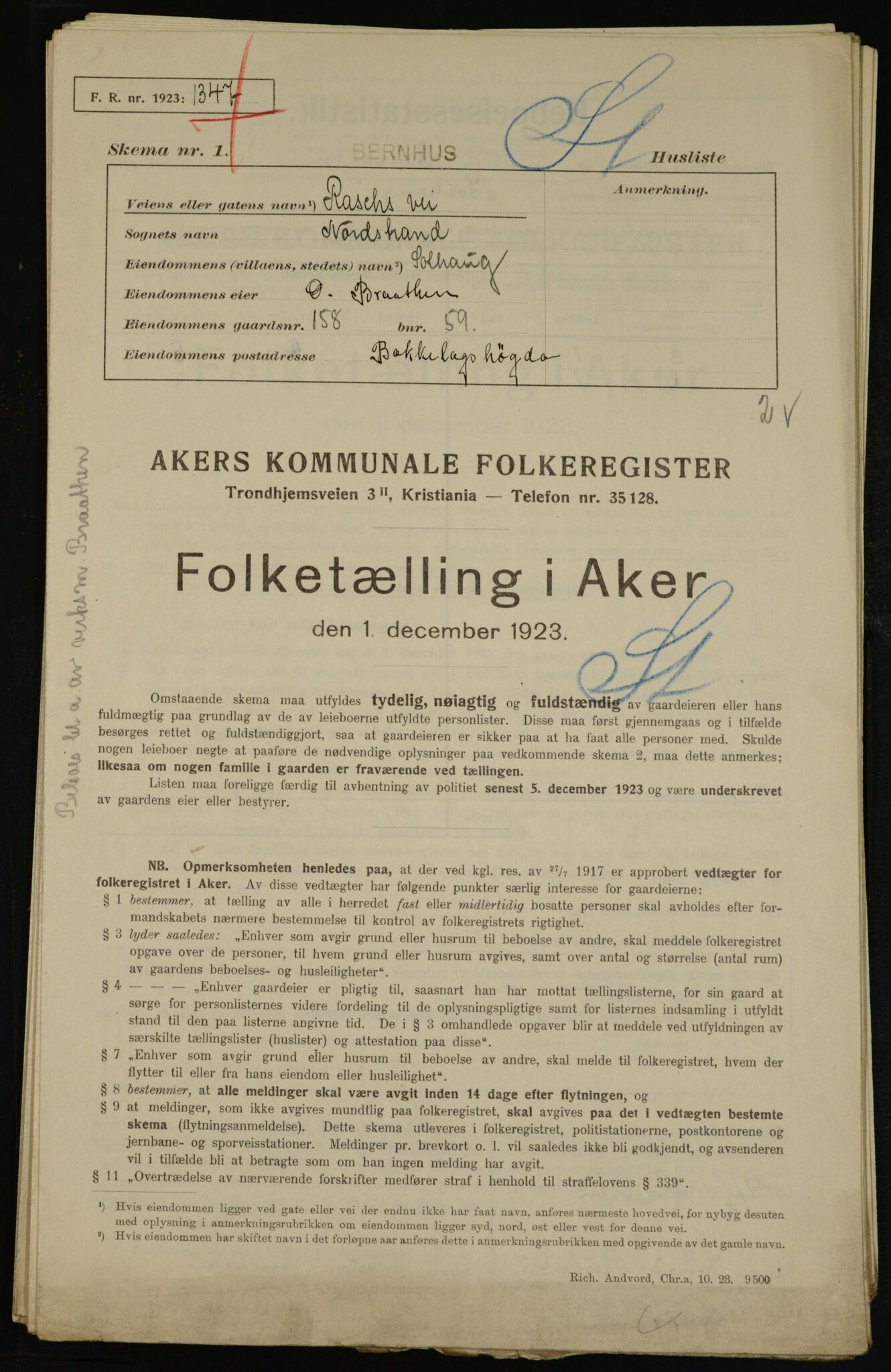 , Kommunal folketelling 1.12.1923 for Aker, 1923, s. 44364