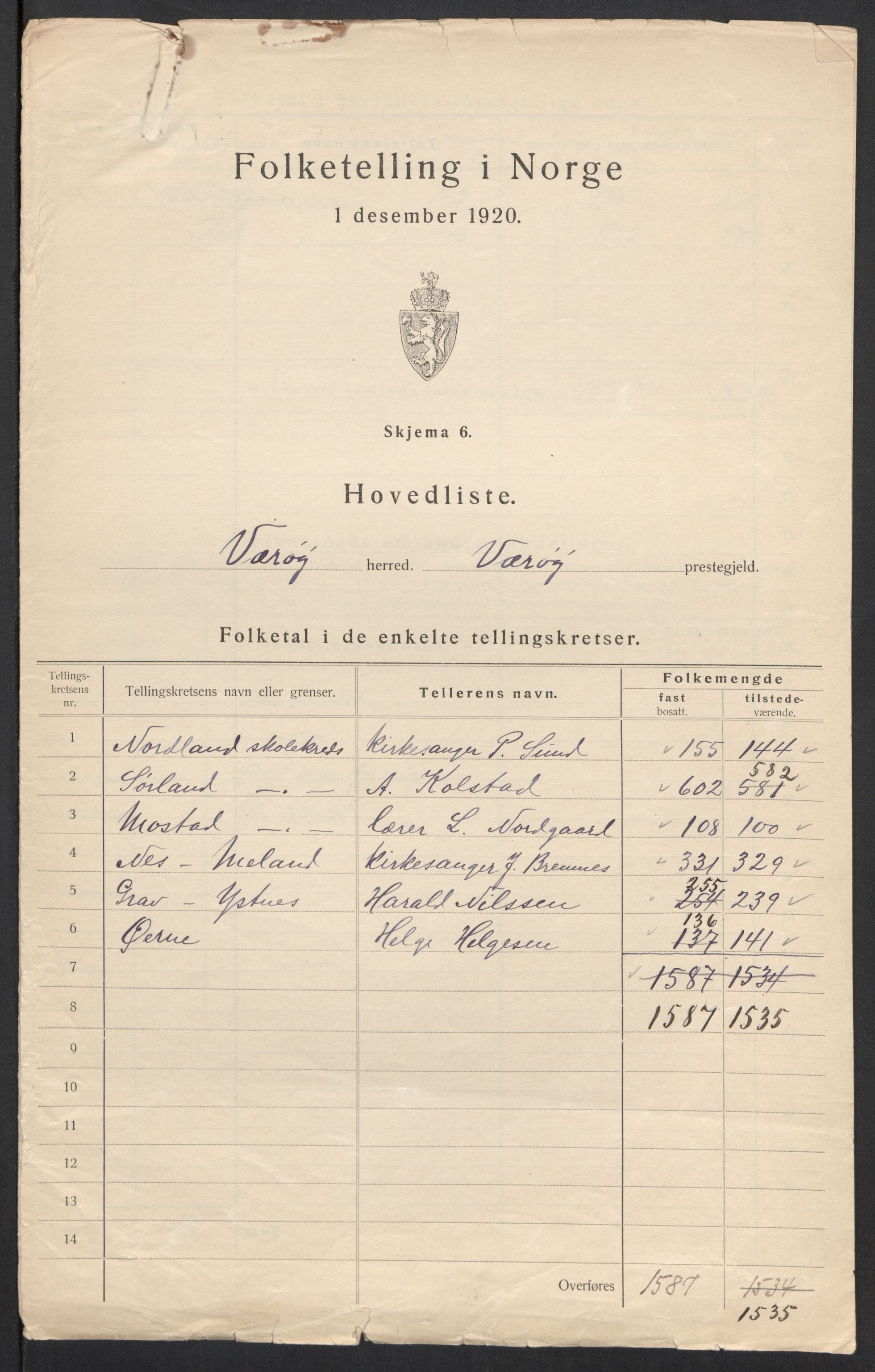 SAT, Folketelling 1920 for 1857 Værøy herred, 1920, s. 5
