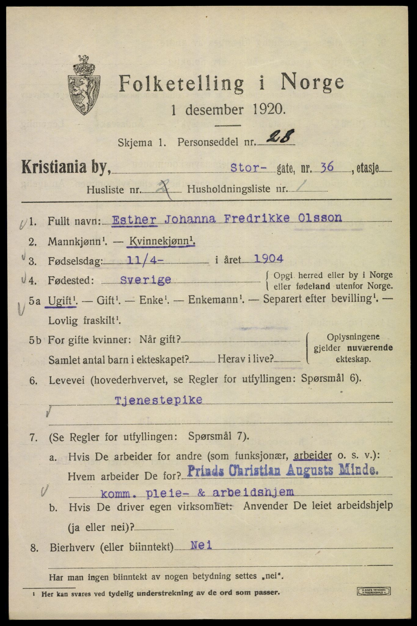 SAO, Folketelling 1920 for 0301 Kristiania kjøpstad, 1920, s. 548929