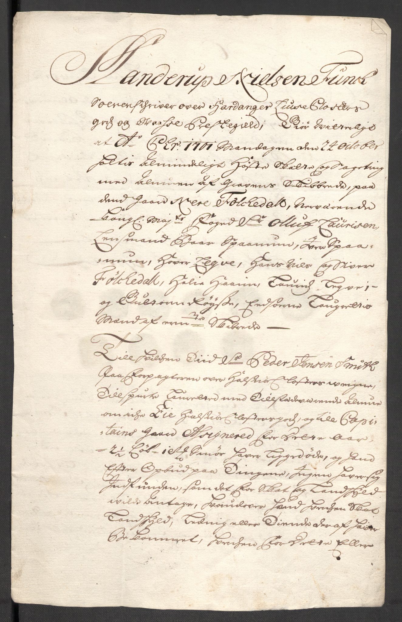 Rentekammeret inntil 1814, Reviderte regnskaper, Fogderegnskap, RA/EA-4092/R48/L2979: Fogderegnskap Sunnhordland og Hardanger, 1700-1701, s. 498