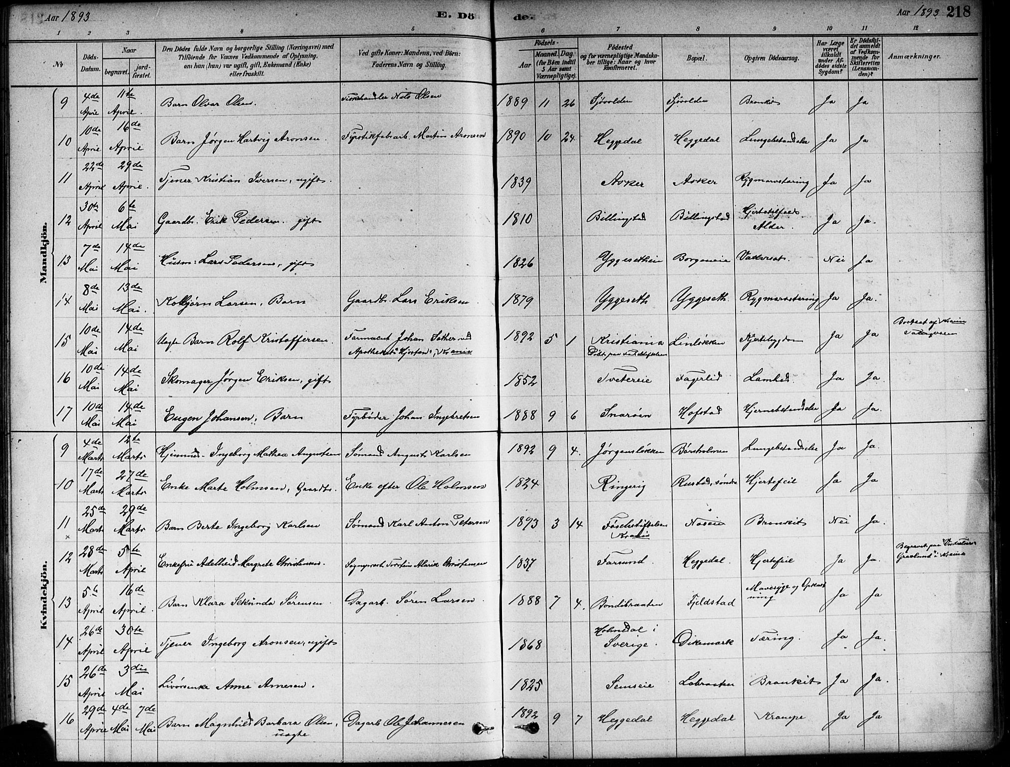 Asker prestekontor Kirkebøker, AV/SAO-A-10256a/F/Fa/L0013: Ministerialbok nr. I 13, 1879-1896, s. 218