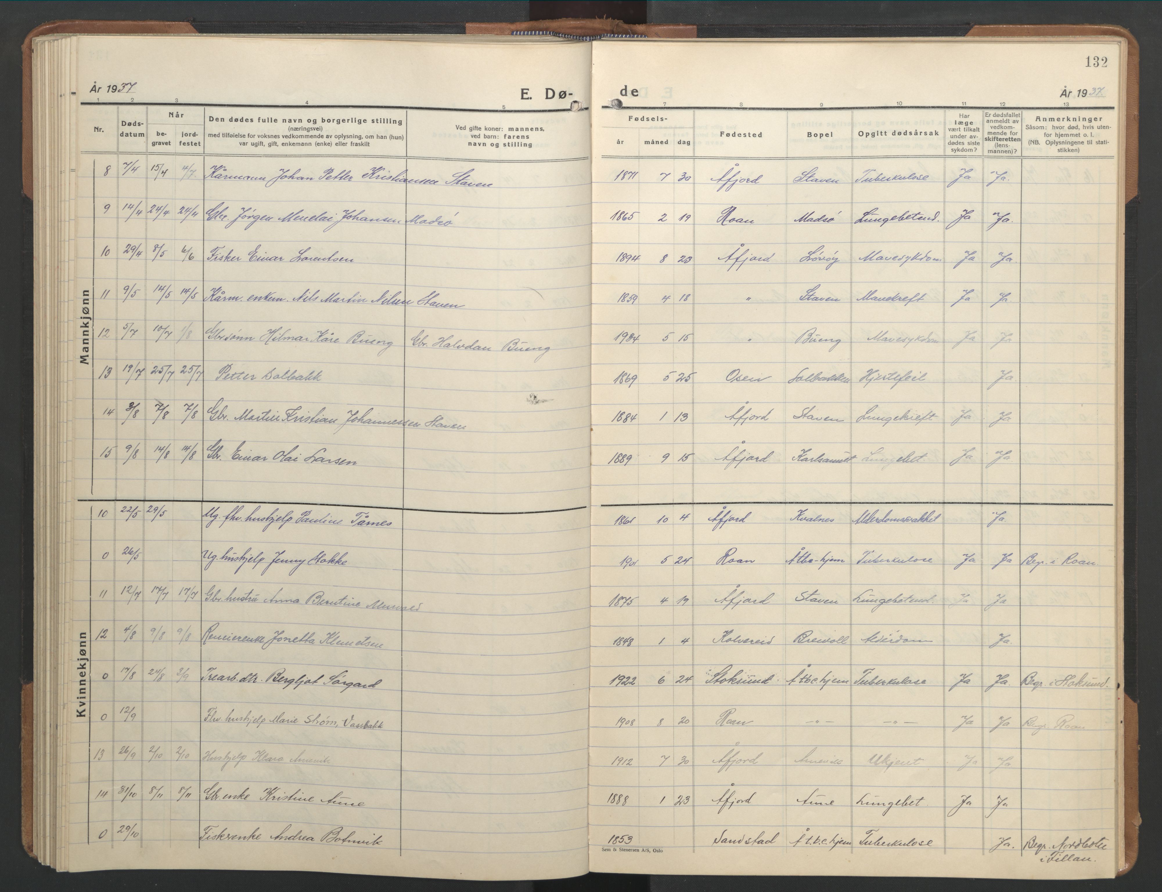 Ministerialprotokoller, klokkerbøker og fødselsregistre - Sør-Trøndelag, AV/SAT-A-1456/655/L0690: Klokkerbok nr. 655C06, 1937-1950, s. 132