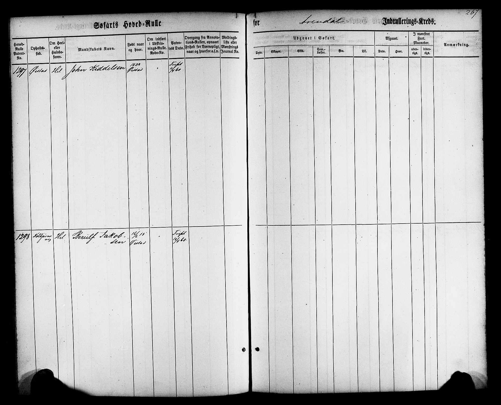 Arendal mønstringskrets, AV/SAK-2031-0012/F/Fb/L0009: Hovedrulle nr 767-1532, S-7, 1857-1864, s. 269