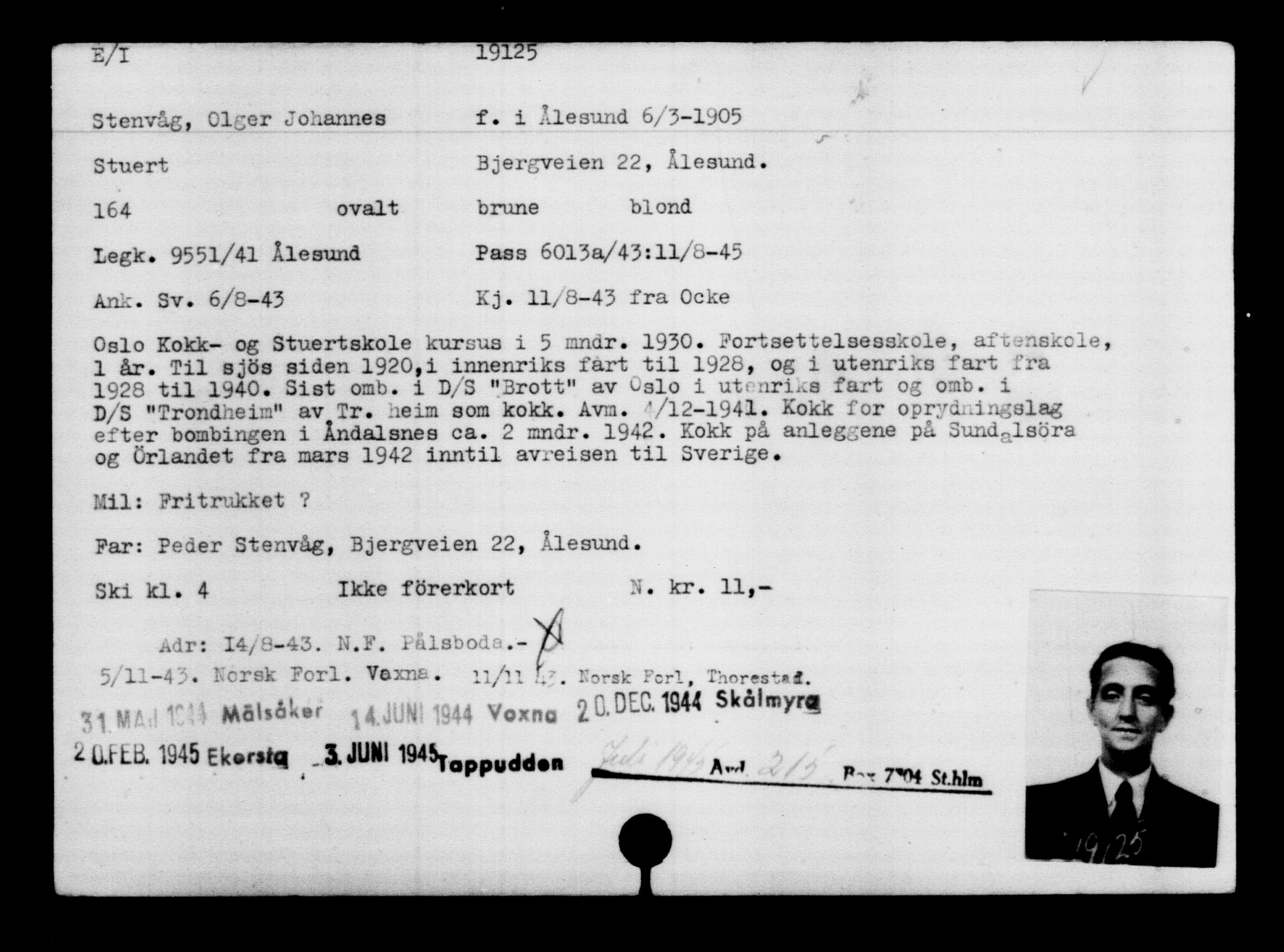 Utenriksstasjonene, Legasjonen i Stockholm, Flyktningkontoret, AV/RA-S-6753/V/Va/L0009: Kjesäterkartoteket, flyktninger med registreringsnr. 18502-22048, 1940-1945, s. 731
