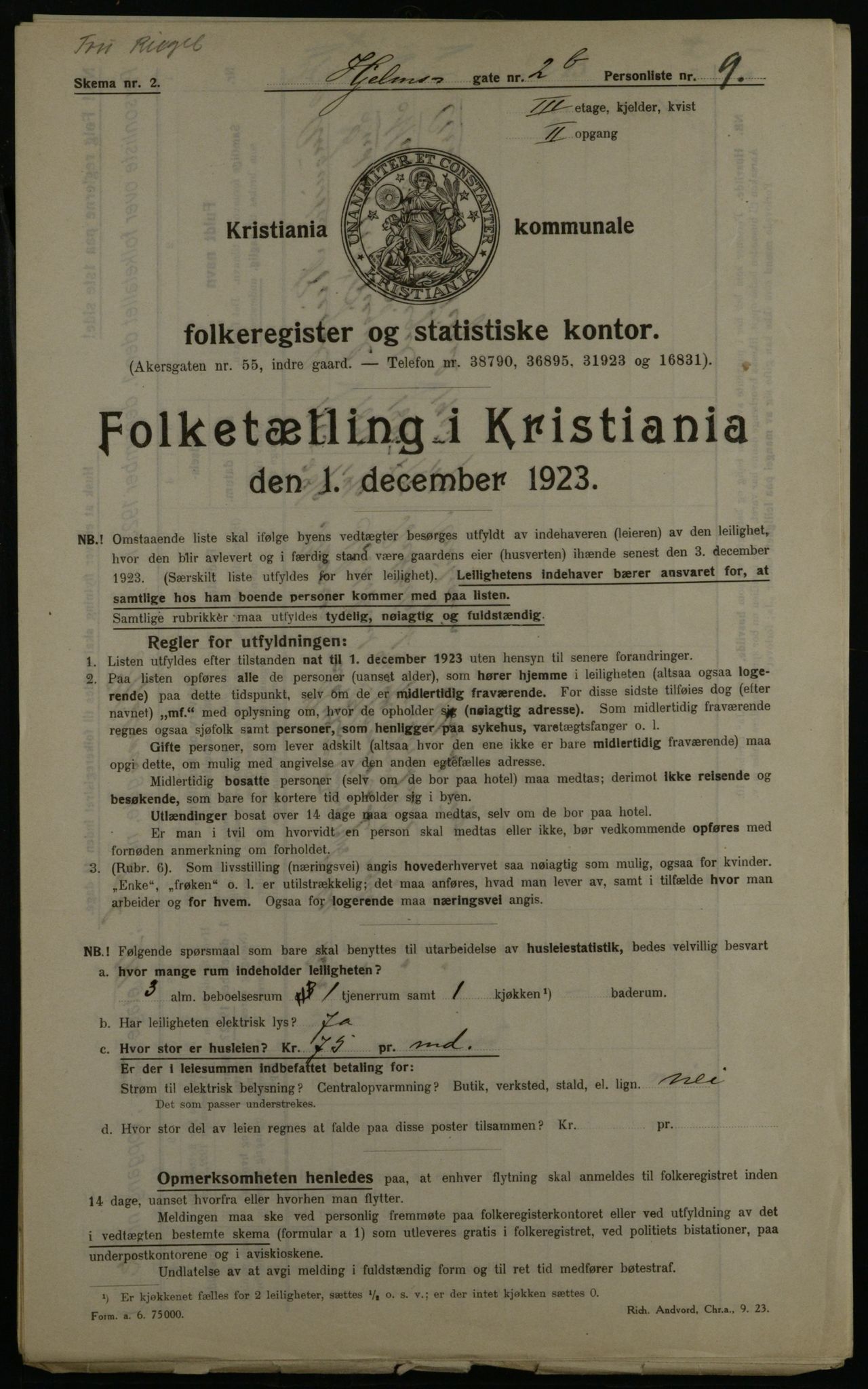 OBA, Kommunal folketelling 1.12.1923 for Kristiania, 1923, s. 44990