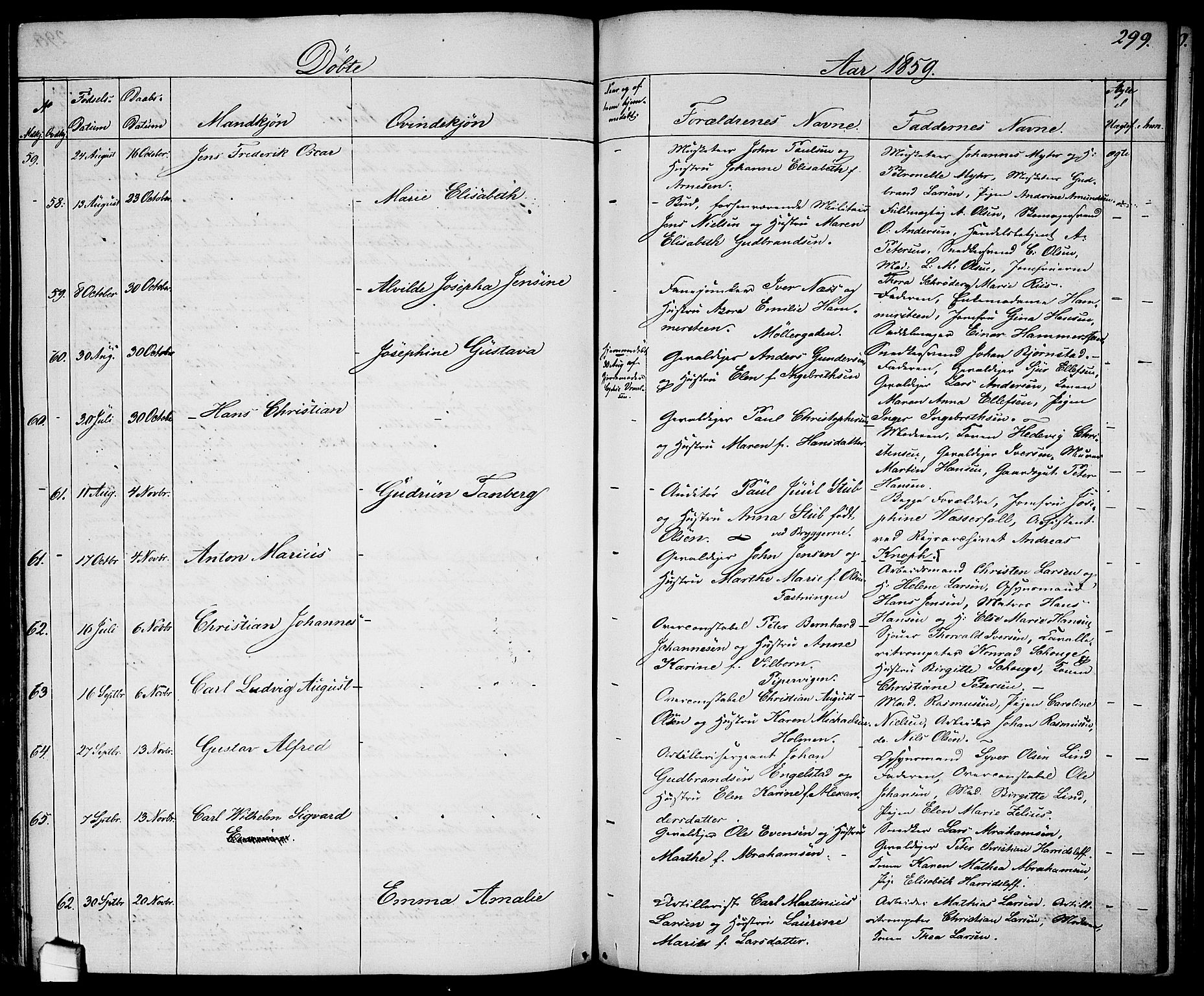 Garnisonsmenigheten Kirkebøker, AV/SAO-A-10846/G/Ga/L0005: Klokkerbok nr. 5, 1841-1860, s. 299