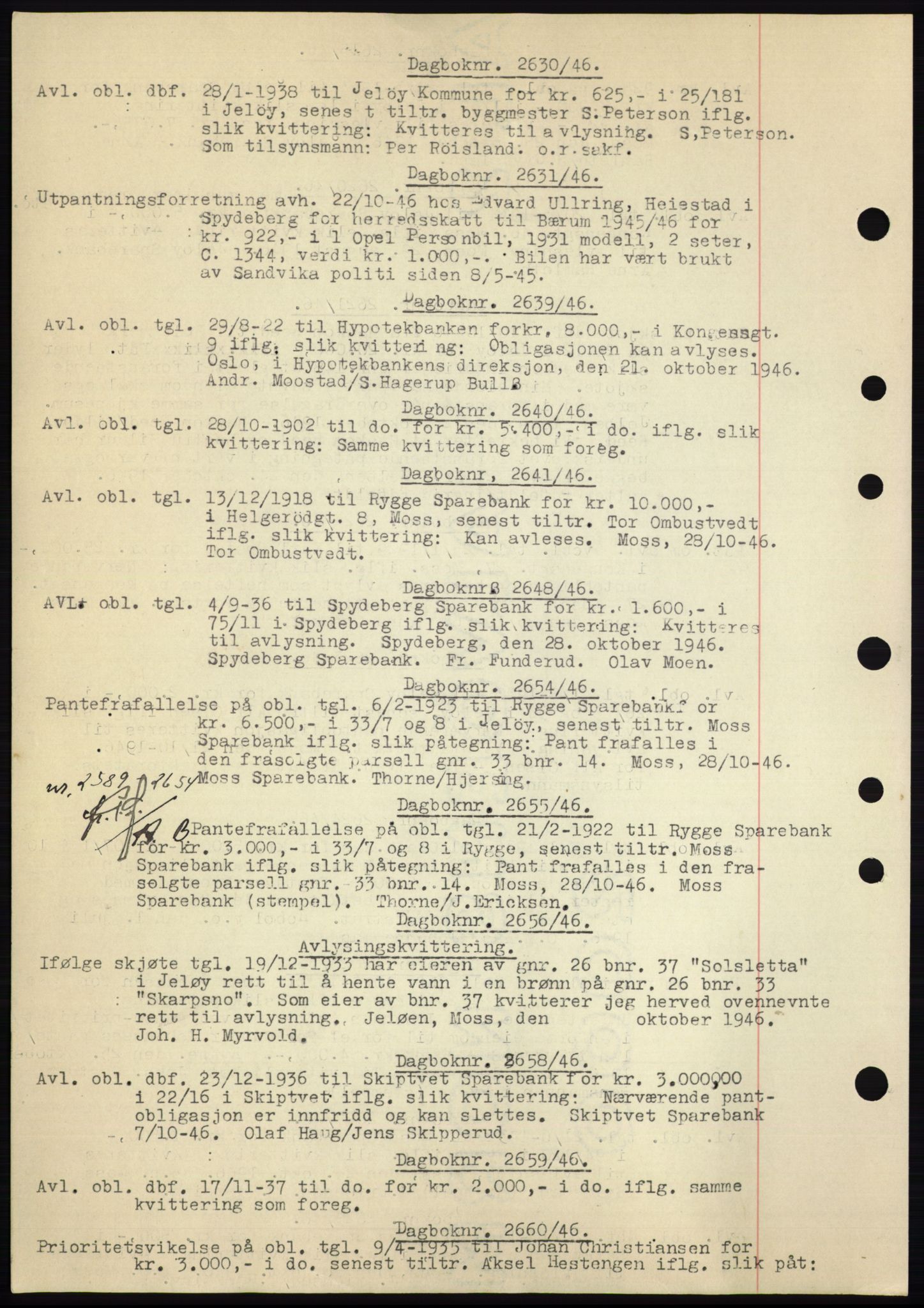 Moss sorenskriveri, SAO/A-10168: Pantebok nr. C10, 1938-1950, Dagboknr: 2630/1946