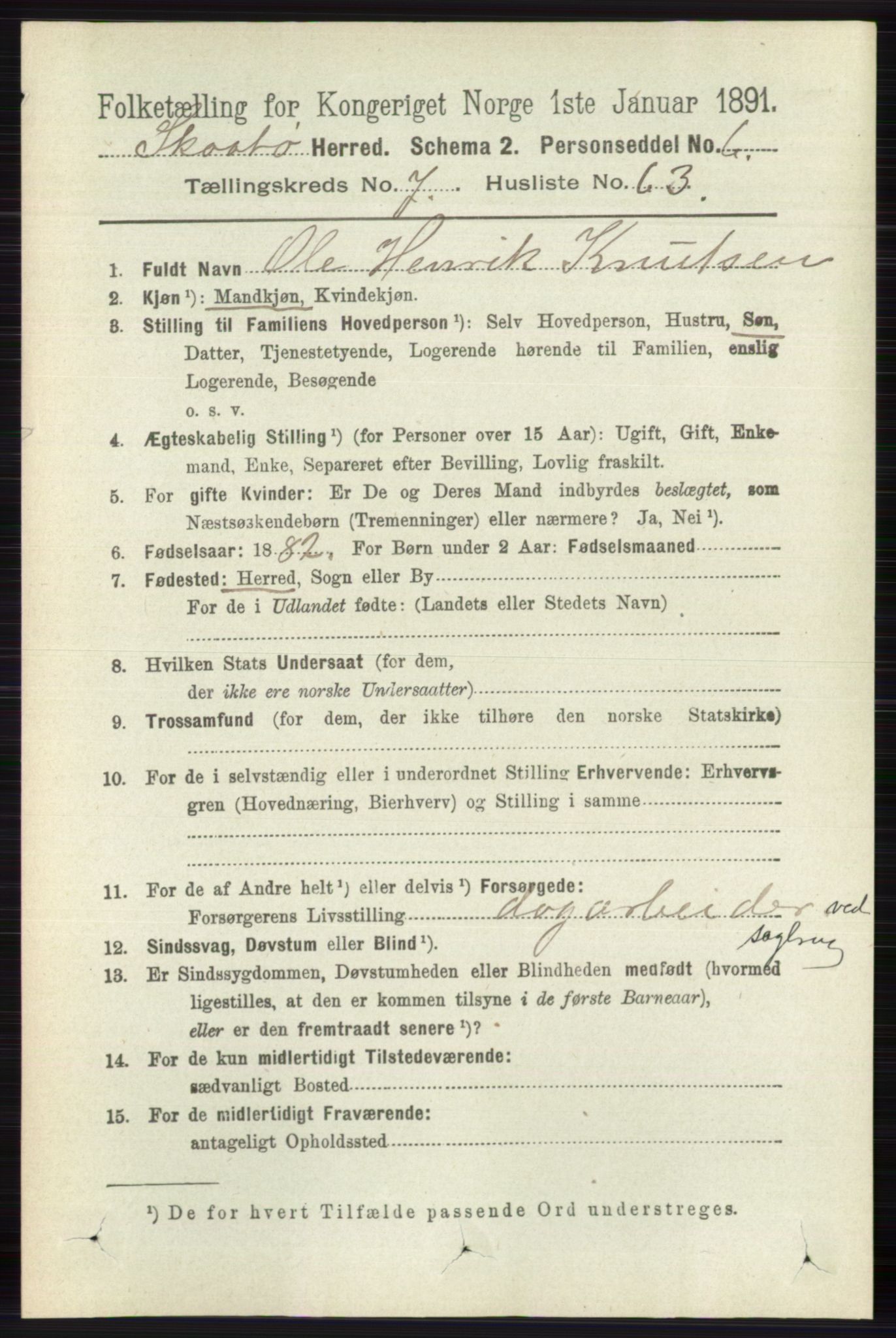 RA, Folketelling 1891 for 0815 Skåtøy herred, 1891, s. 3404