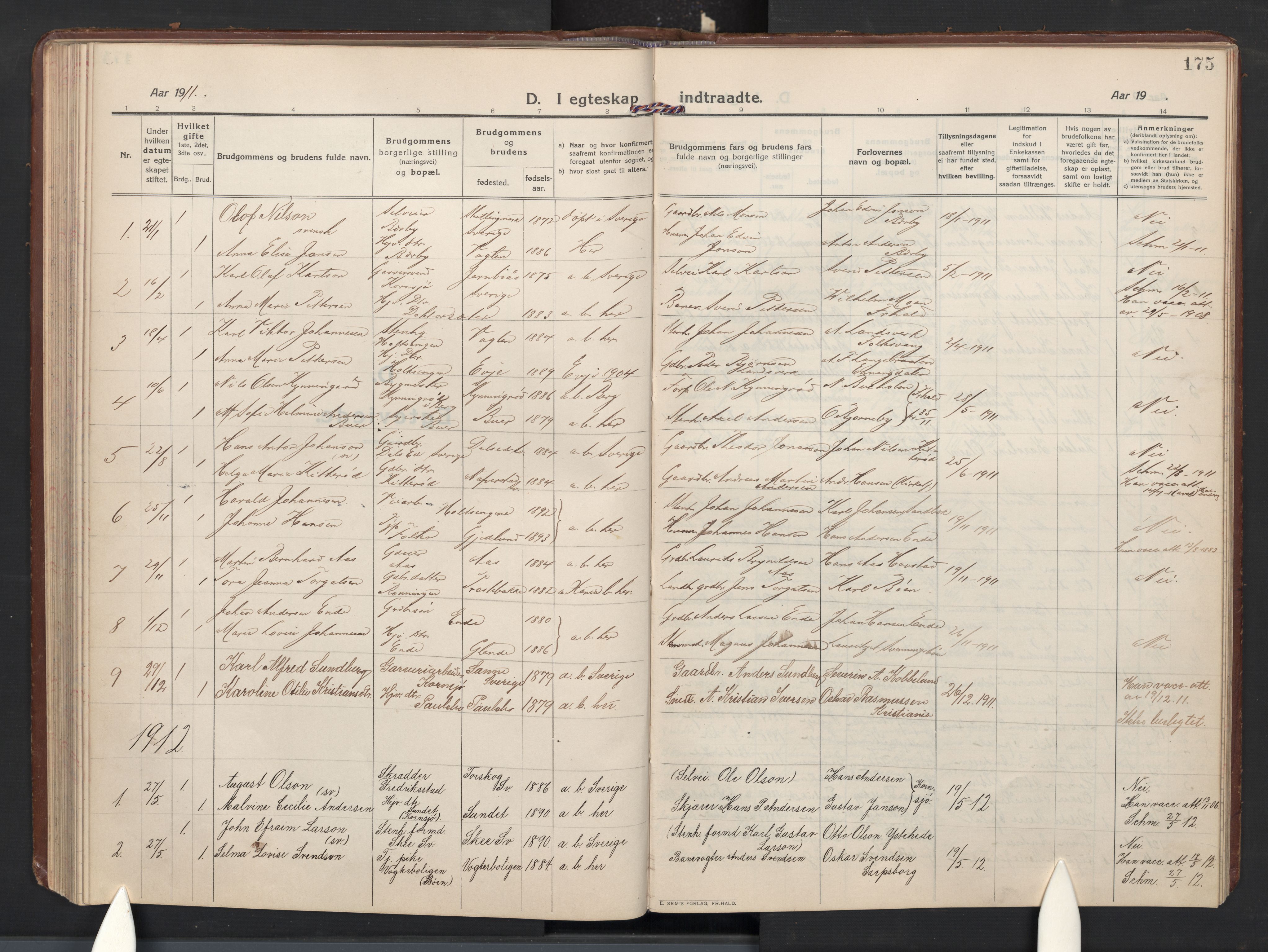 Idd prestekontor Kirkebøker, AV/SAO-A-10911/G/Gc/L0002: Klokkerbok nr. III 2, 1911-1932, s. 175