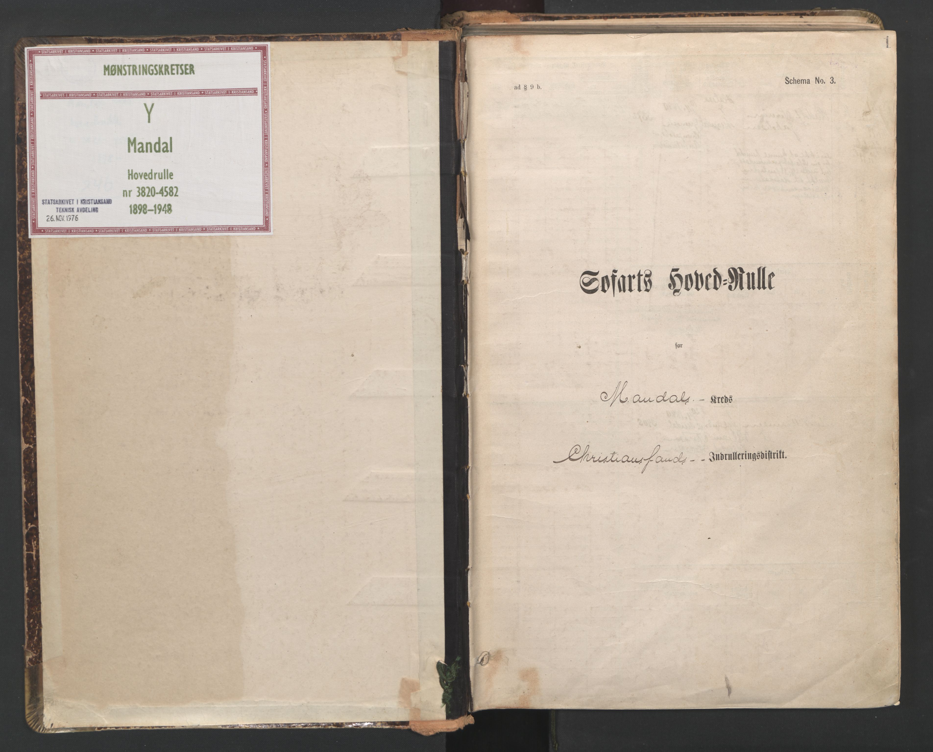 Mandal mønstringskrets, AV/SAK-2031-0016/F/Fb/L0016: Hovedrulle nr 3820-4582, Y-25, 1898-1948, s. 2