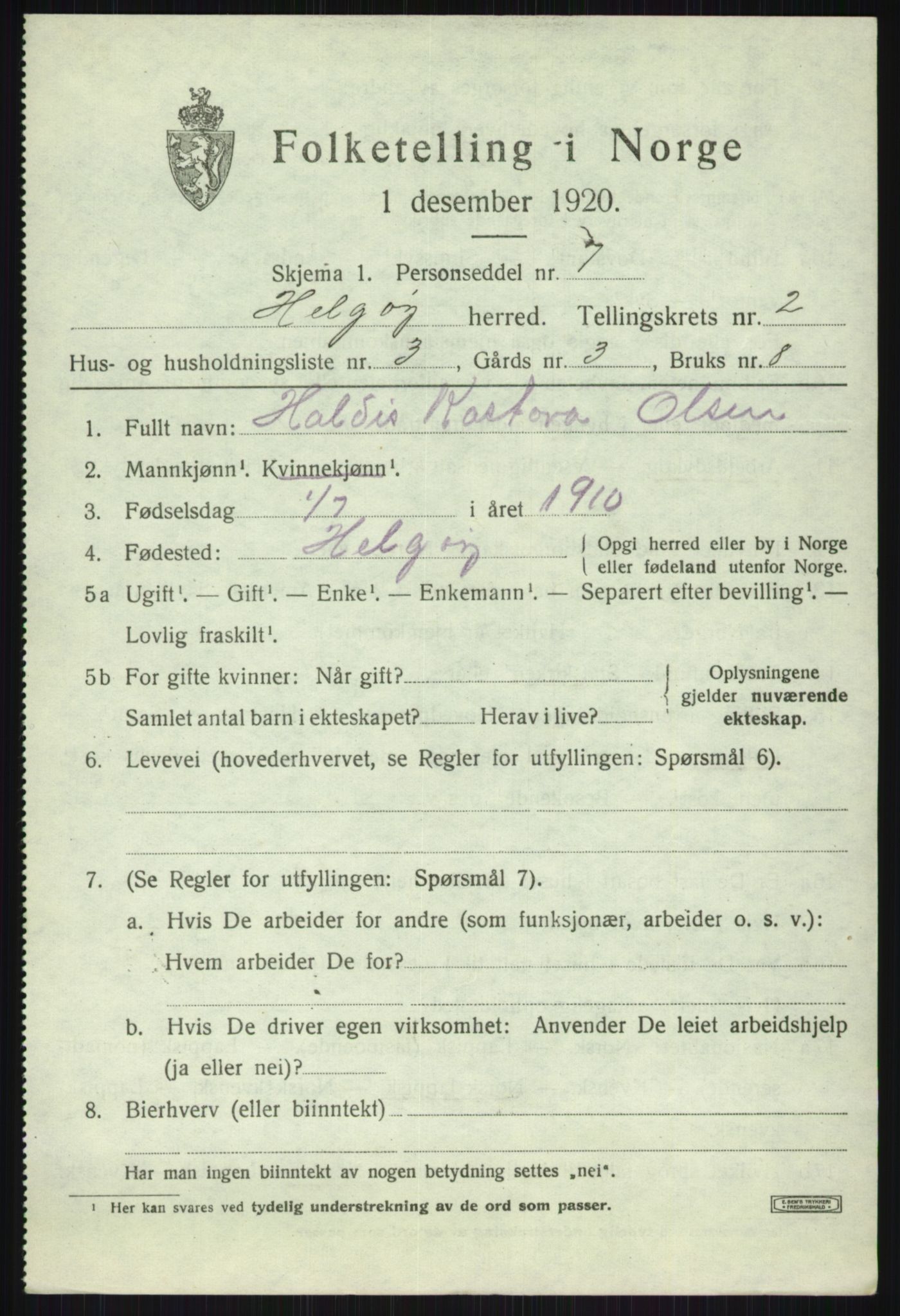 SATØ, Folketelling 1920 for 1935 Helgøy herred, 1920, s. 1173