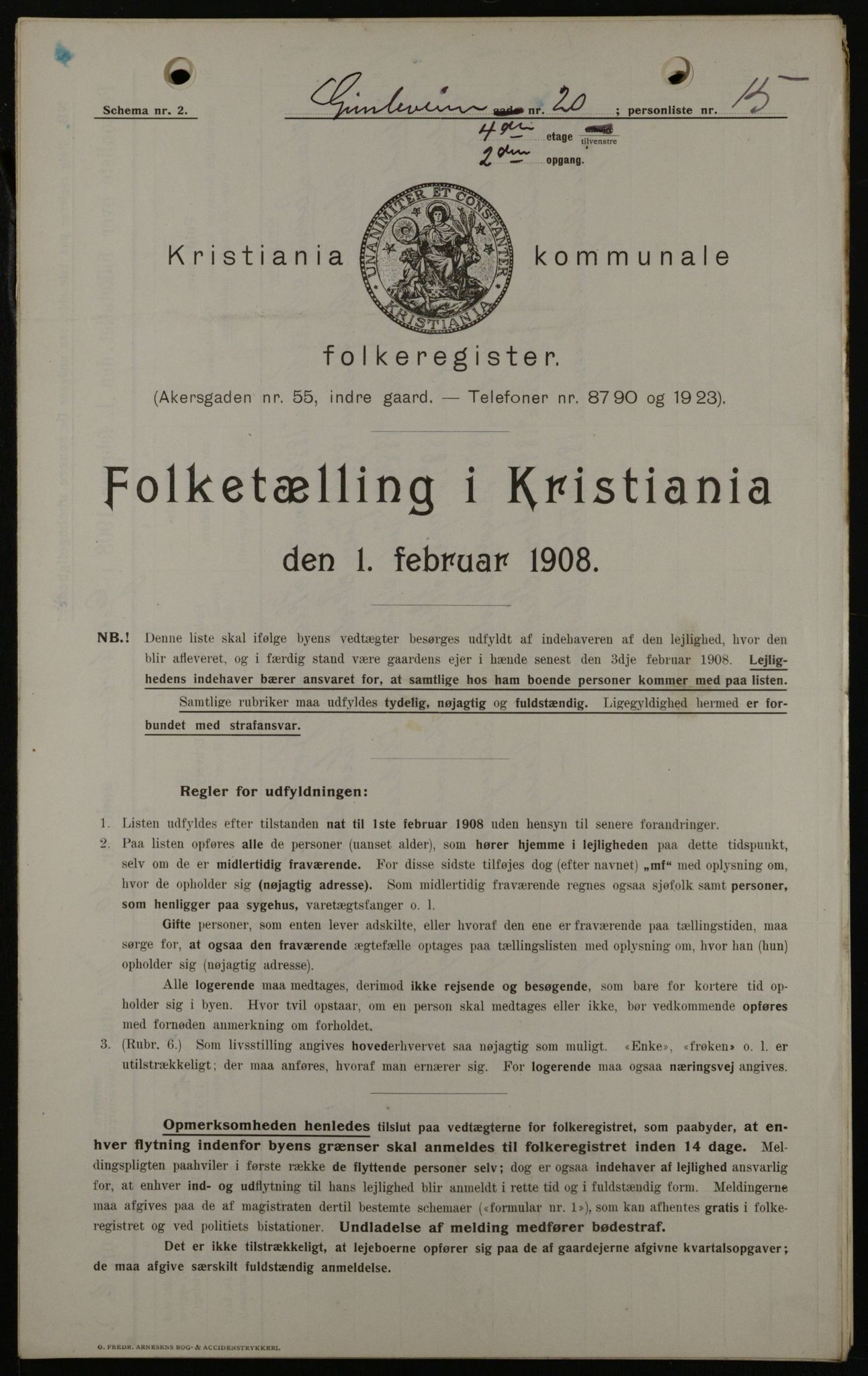 OBA, Kommunal folketelling 1.2.1908 for Kristiania kjøpstad, 1908, s. 26291