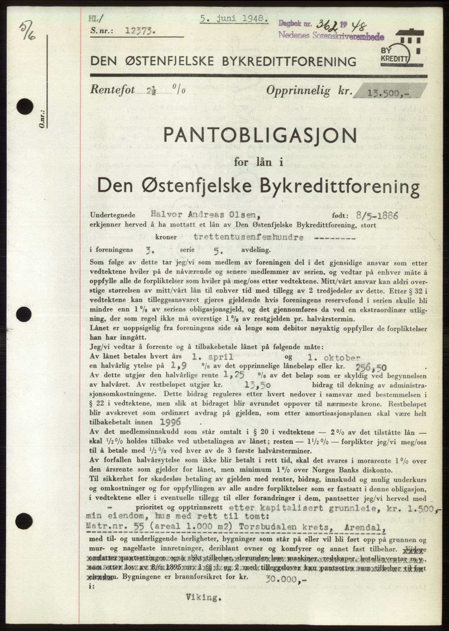 Arendal byfogd, SAK/1222-0001/G/Gb/Gbb/L0004: Pantebok nr. B3, 1947-1948, Dagboknr: 362/1948