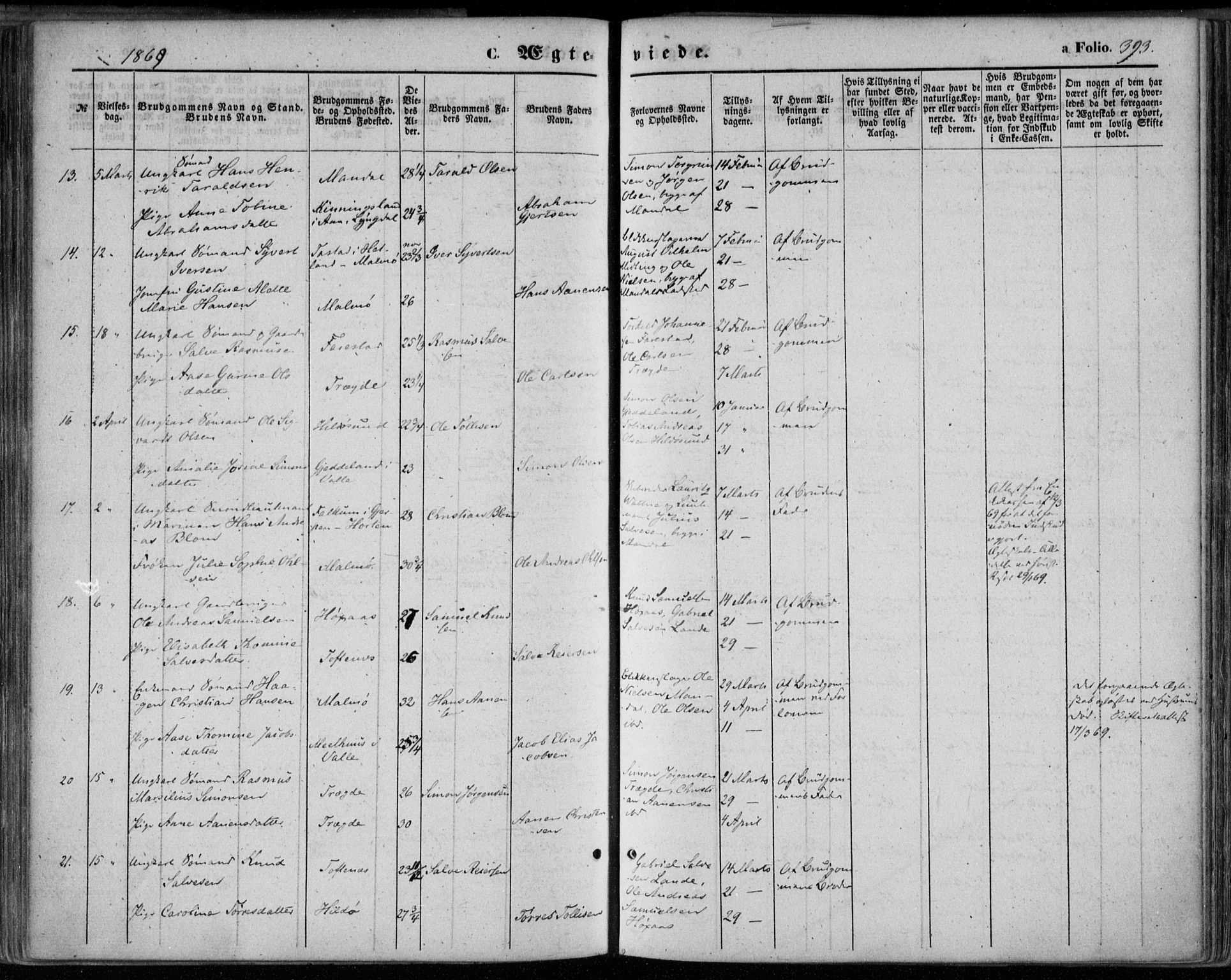 Mandal sokneprestkontor, AV/SAK-1111-0030/F/Fa/Faa/L0014: Ministerialbok nr. A 14, 1859-1872, s. 393