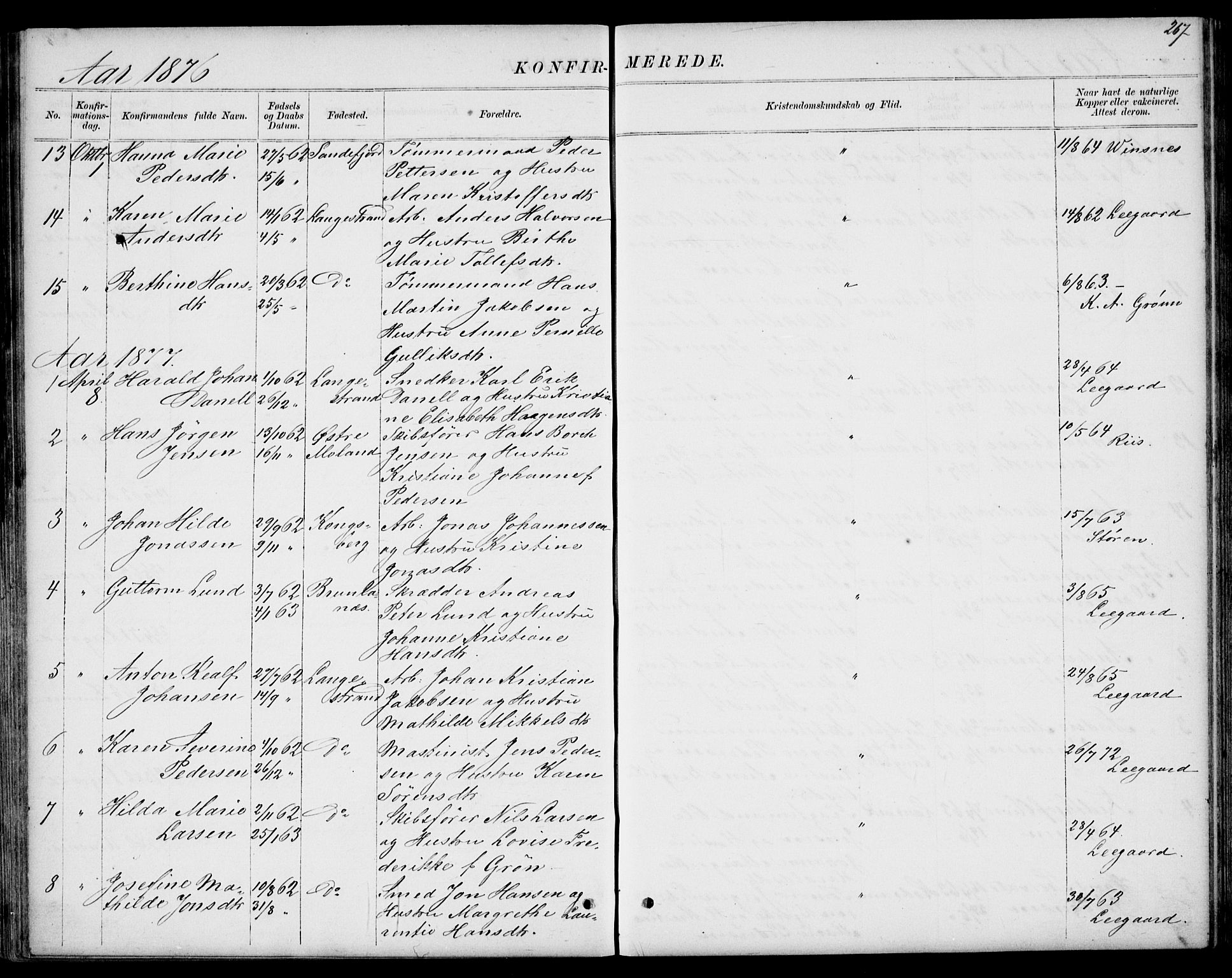 Larvik kirkebøker, AV/SAKO-A-352/G/Gb/L0003: Klokkerbok nr. II 3, 1867-1899, s. 267