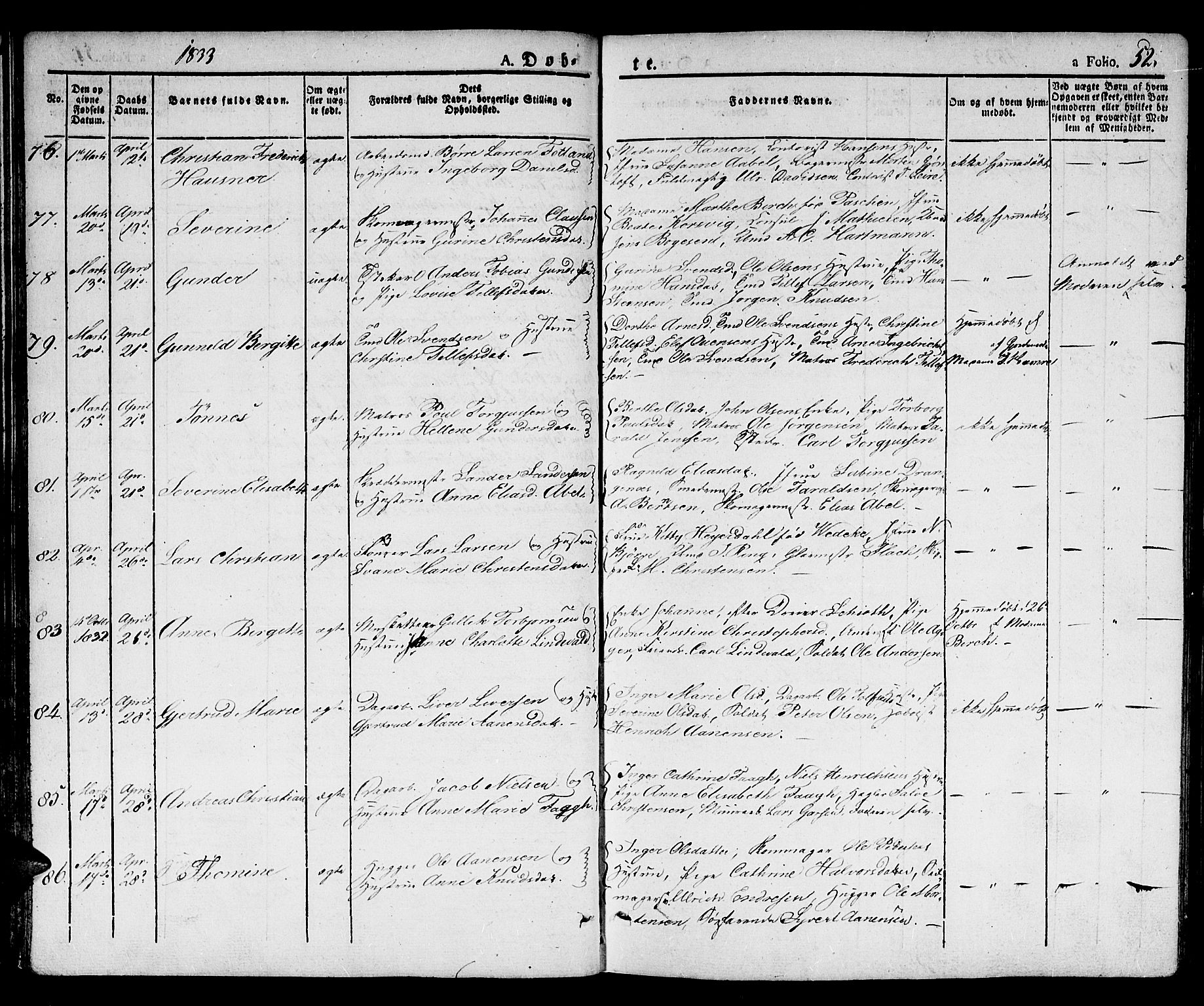 Kristiansand domprosti, AV/SAK-1112-0006/F/Fb/L0007: Klokkerbok nr. B 7, 1829-1837, s. 52