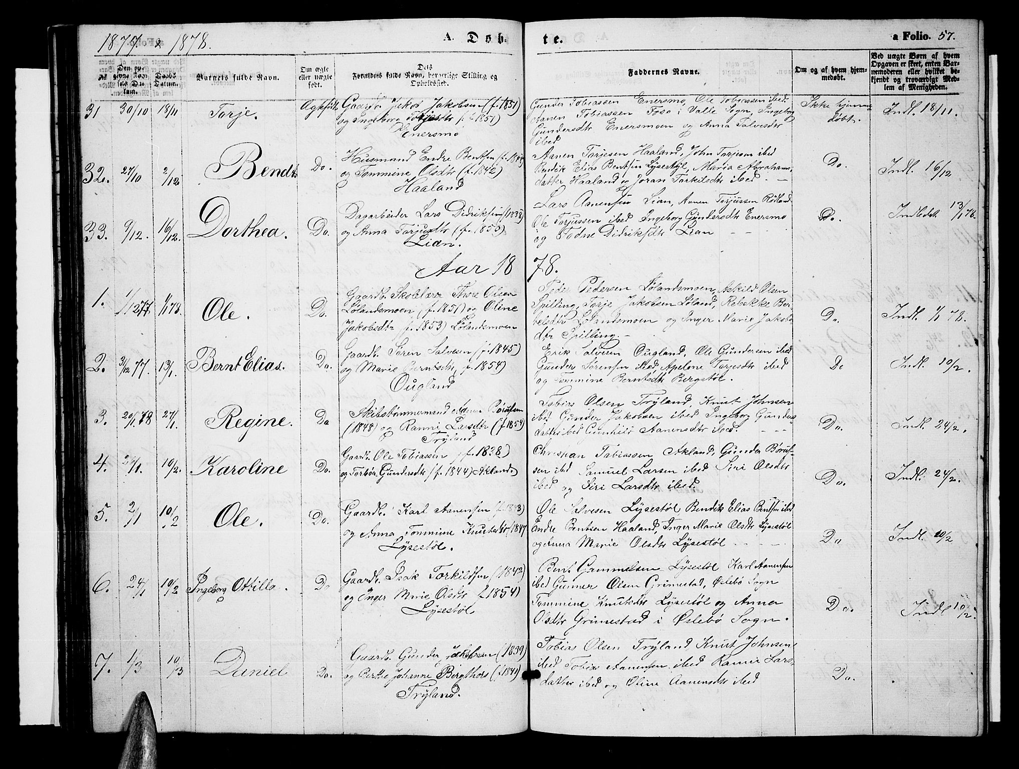 Nord-Audnedal sokneprestkontor, AV/SAK-1111-0032/F/Fb/Fbb/L0002: Klokkerbok nr. B 2, 1859-1882, s. 57